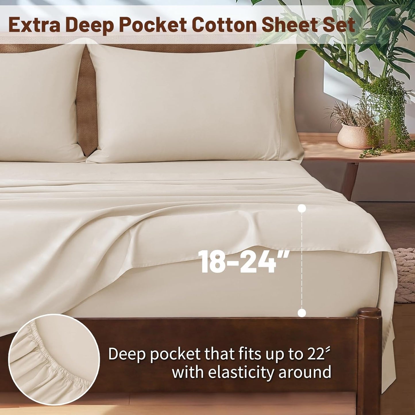 Extra Deep Pocket King Sheets 18-24 Inch 1000 Thread Count 100% Egyptian Cotton Sateen Weave Soft Breathable 4 Pieces（King，Linen）