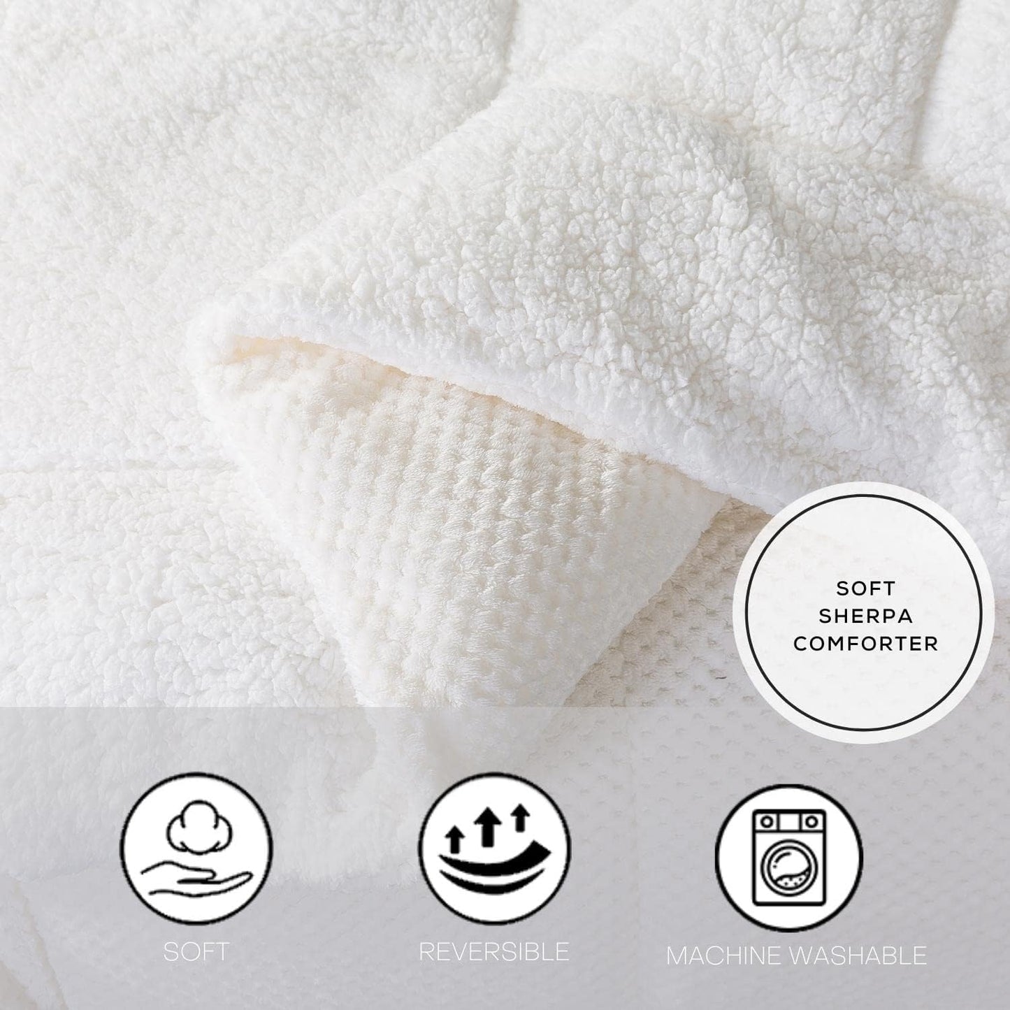 KASENTEX Luxury Plush Sherpa Comforter, Ultra Soft Cozy Reversible Faux Fur Machine Washable Bedding, Bright White, Twin/Twin XL Size