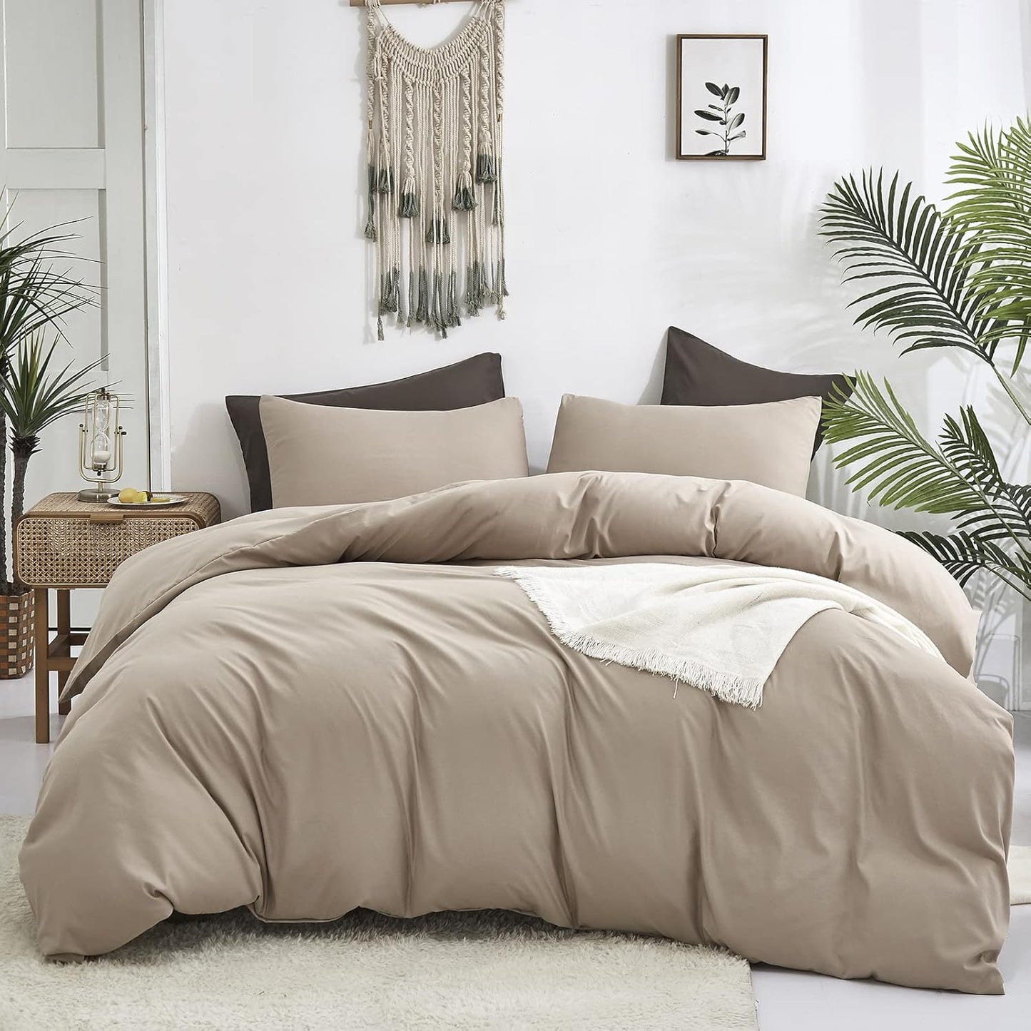 Cream Coffee Comforter Set Queen Khaki Bedding Comforter Set Full Dark Champagne Solid Blanket Quilts Cream Khaki Modern Soft Breathable Taupe 3 Piece Light Coffee Bedding Set for Queen Bed