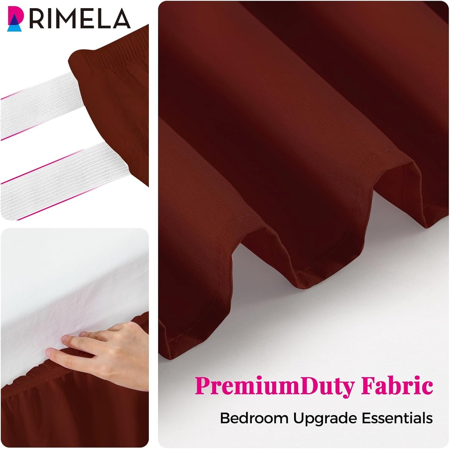 RIMELA Wine Red Bed Skirt King Size 15 Inch Drop, Elastic Bed Skirting for Bed Base and Frame, Bedding Dust Ruffle, Lightweight Wrap Around Adjustable Bedskirt, Cal King