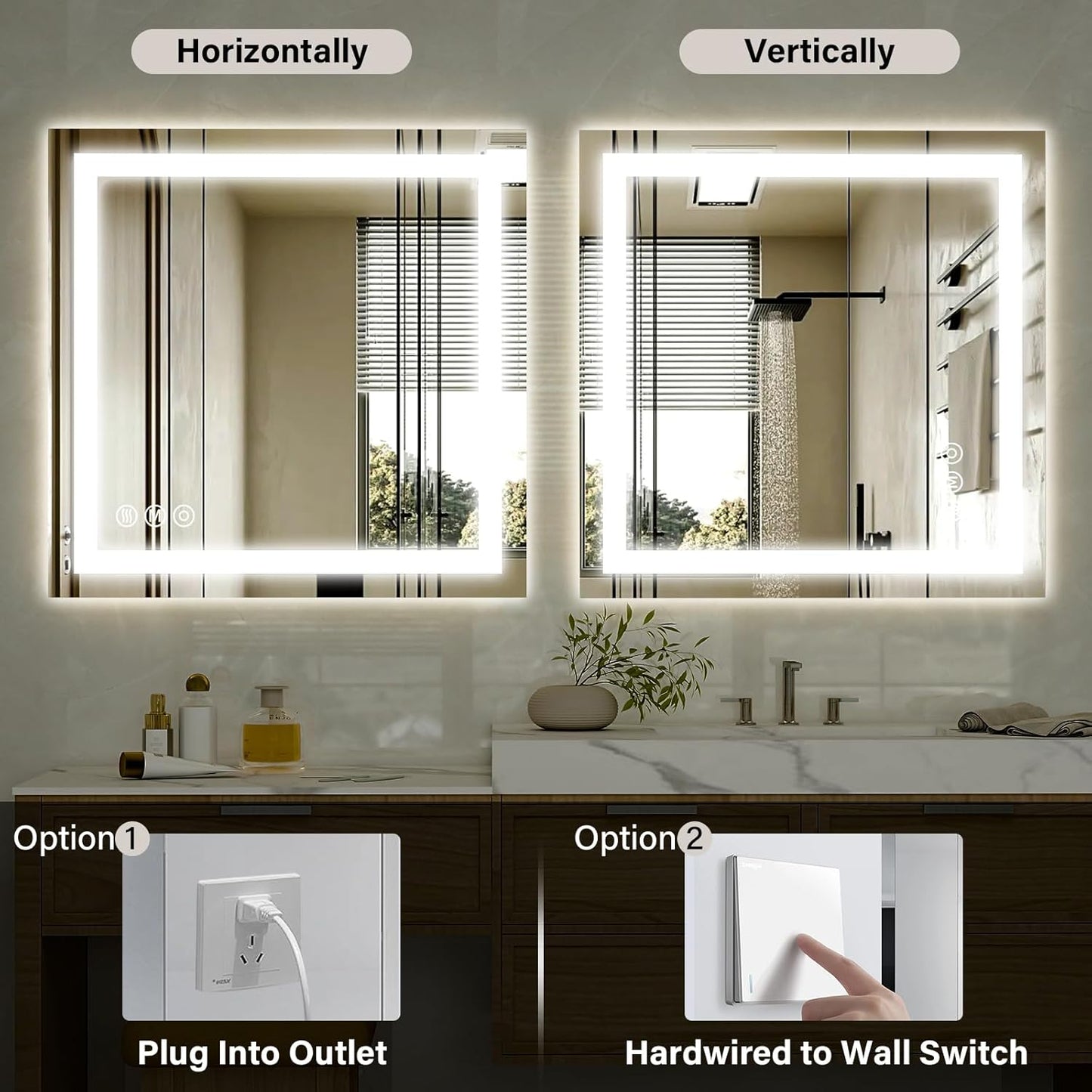 40"x 40" LED Bathroom Mirror, Backlit + Front Lit, LED Bathroom Mirror with Lights for Wall, 3 Colors, Anti-Fog, Dimmable Brightness, Memory Function, Tempered Glass