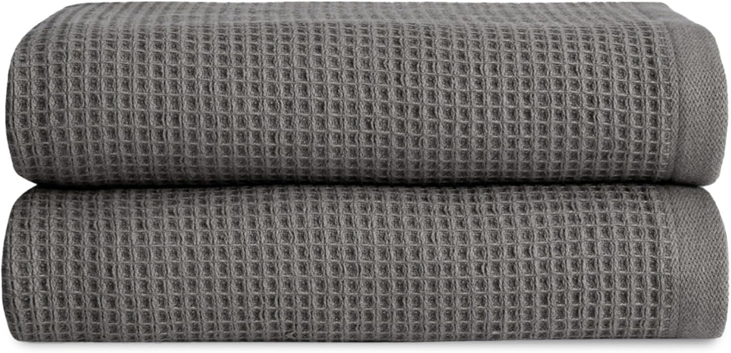 Cozy Earth Waffle Hand Towels - 60% Cotton 40% Viscose from Bamboo Hand Towels 20 x 30 Inches - Soft & Absorbent Terry, Reversible Mini Textured Waffle & Weave Pattern - 2 Pack