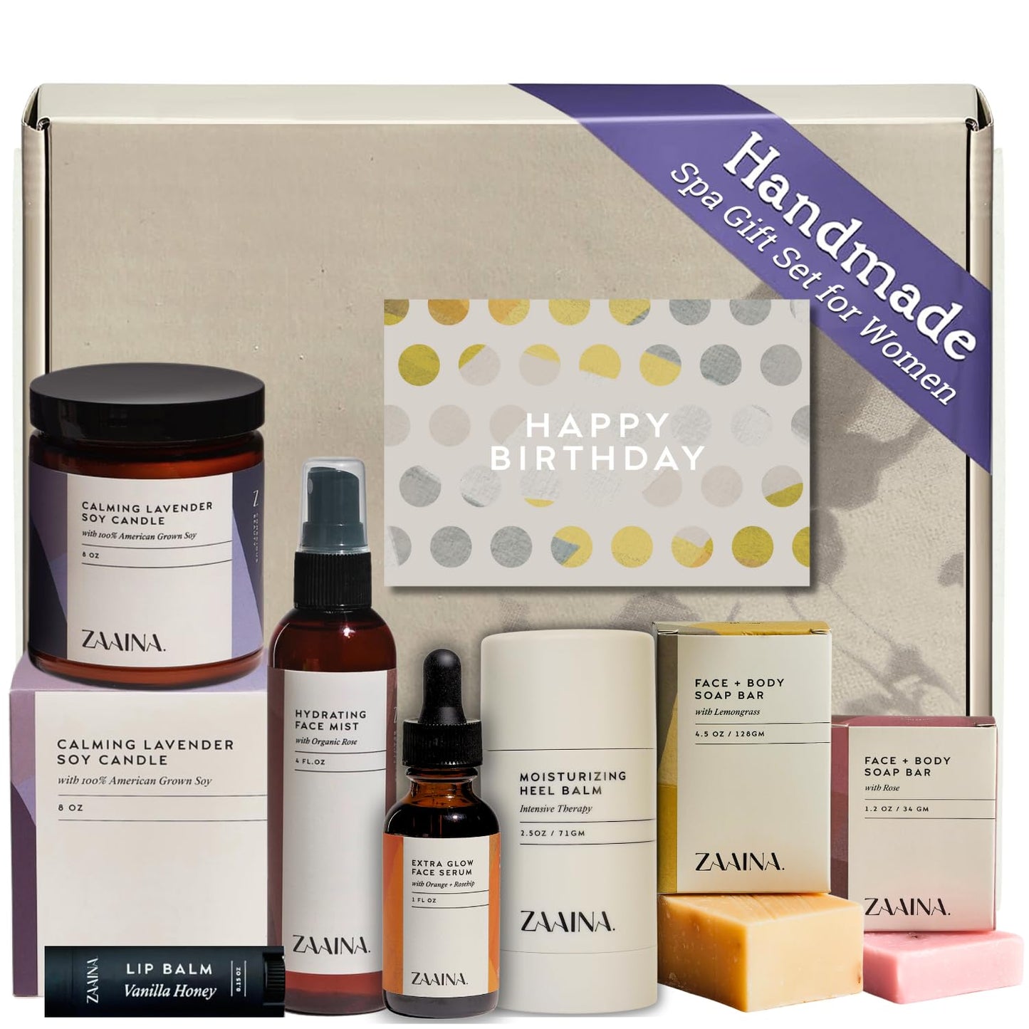 Birthday Gift Set for Women - Bath and Body Gift Set for Her, Relaxing Spa Kit Package, Self Care Gift Basket for Mom, Wife Friend Sister by ZAAINA (PREMIUM Birthday Spa Set w/ Candle)