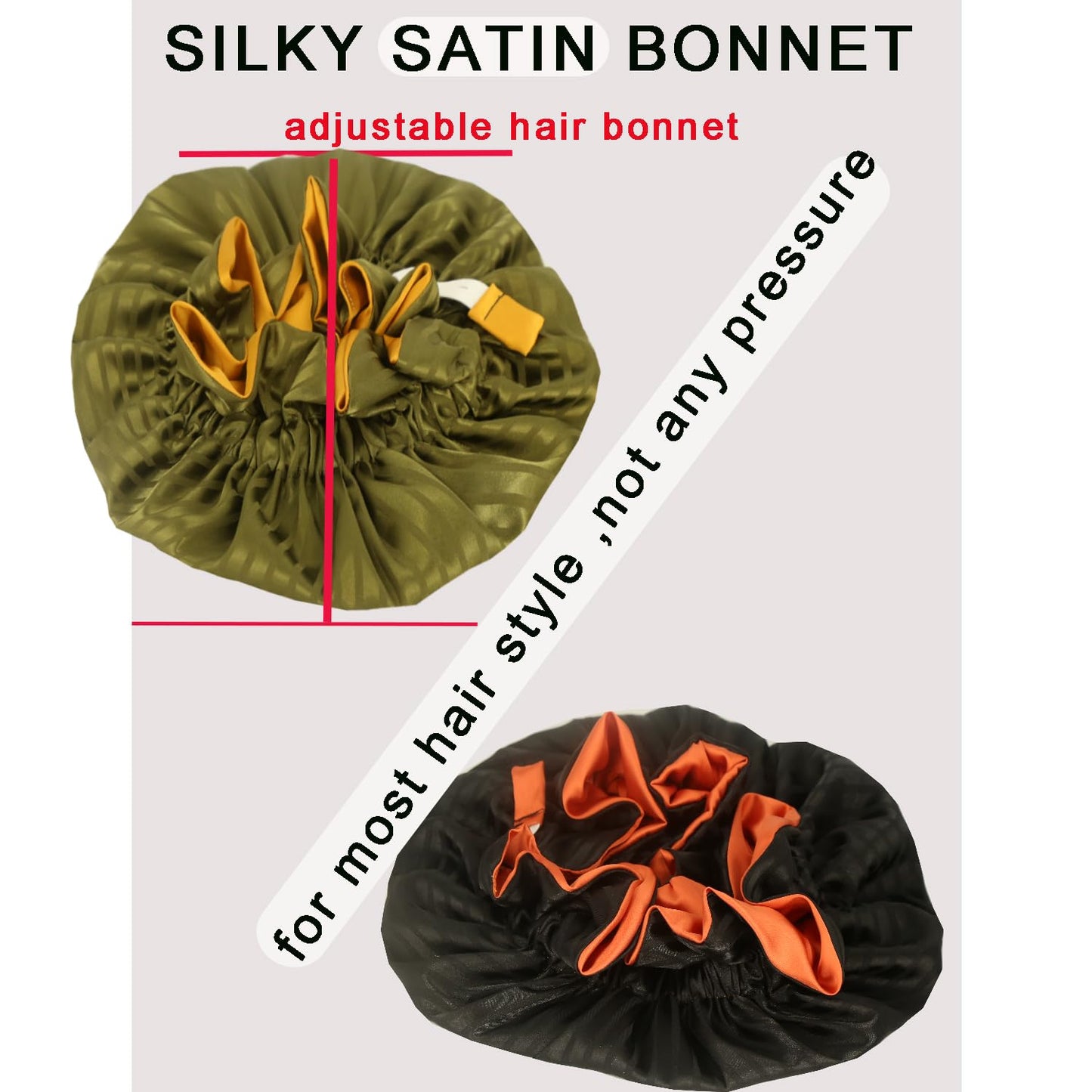 Satin bonnet 2PCS silk hair bonnet cap for women Adjustable sleep cap double-layer Washable
