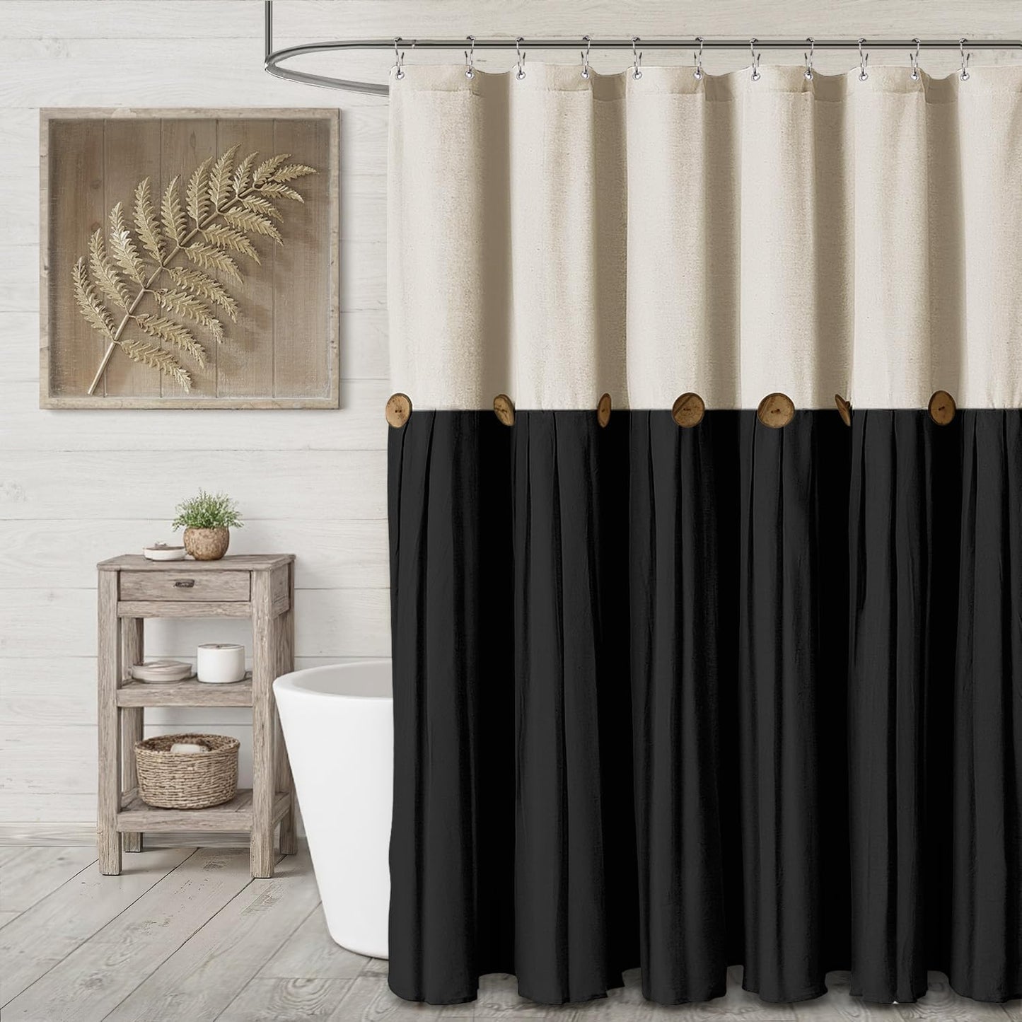 Farmhouse Shower Curtain Linen Bow Woven Fabric Country Rustic Western, Cream & Black 72" W x 72" L