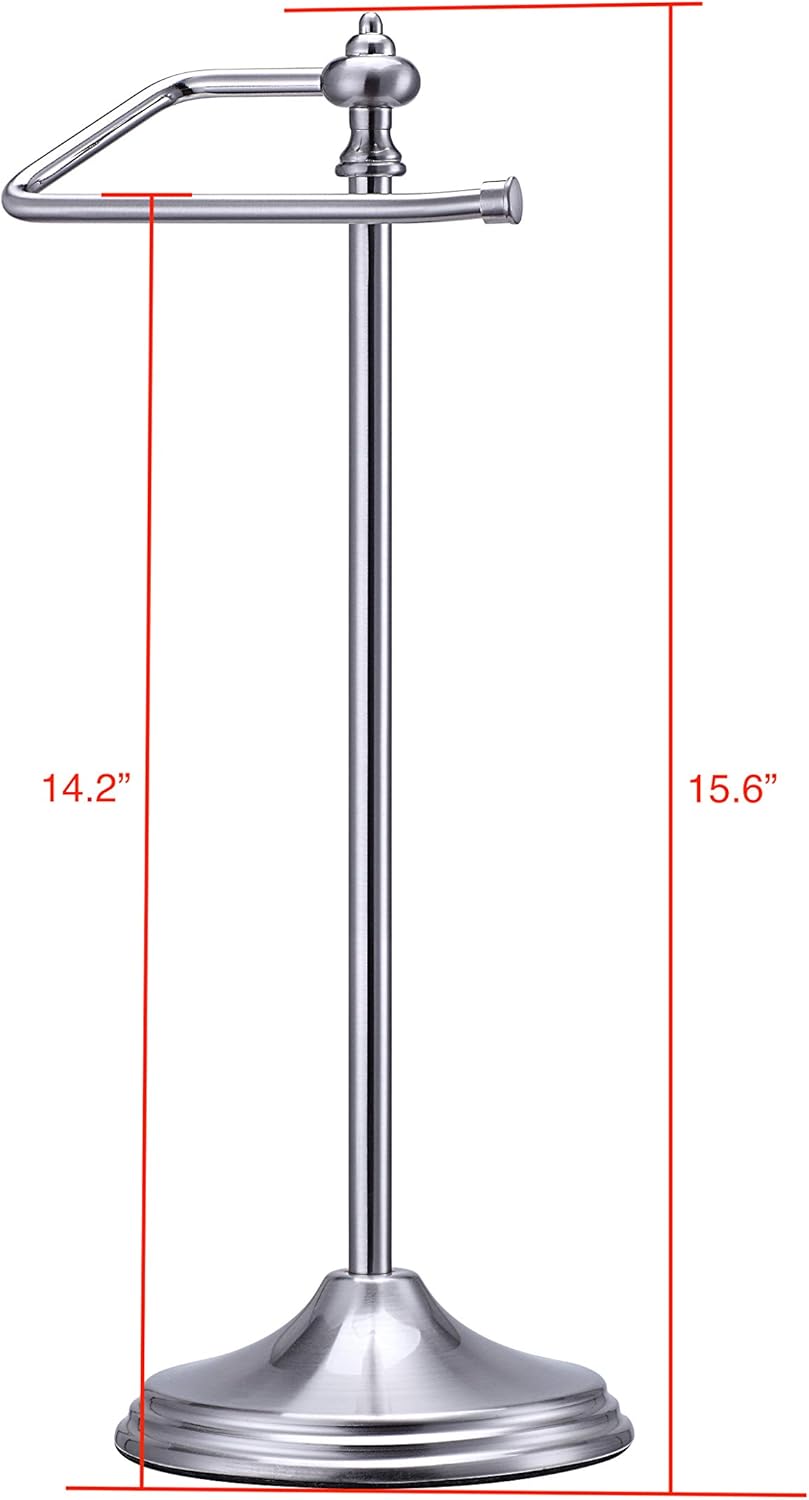 SunnyPoint Heavy Weight Metal Fingertip Towel Holder Stand for Bathroom, Kitchen, Vanity and Countertops; Hanging Bar is 14.2" Height (Satin Nickel, 15.6" x 5.6" x 5.6")-Easy Assembly Required.