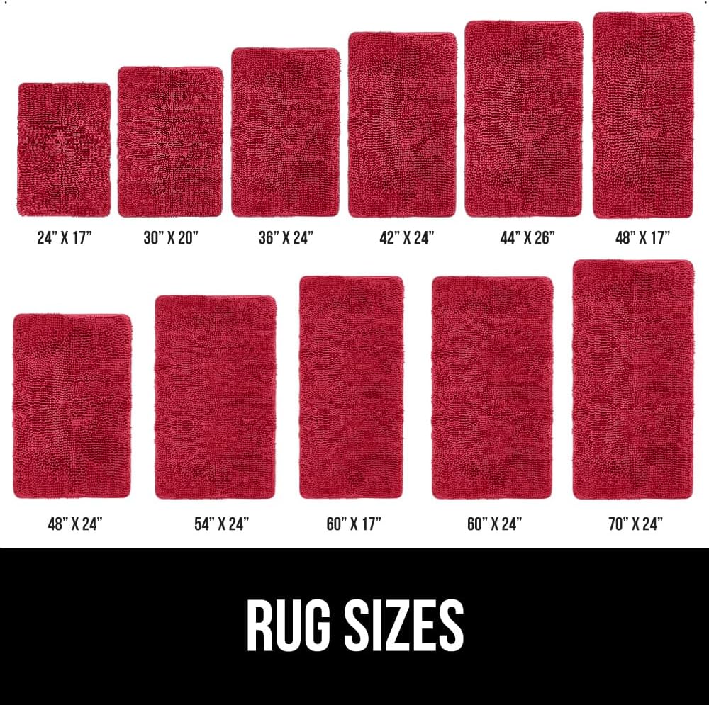 GORILLA GRIP Bath Rug Mat 44x26, Thick Soft Absorbent Chenille, Quick Dry Microfiber Mats, Rubber Backing Washable Shower Floor Rugs, Bathmat Runner, US Designed Bathroom Home Decor Accessories Red