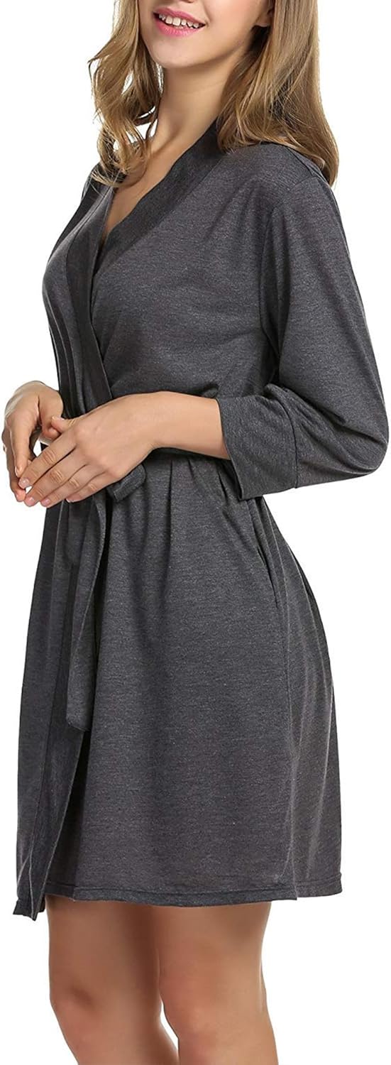 HOTOUCH Womens Robe Lightweight Short Knit Bathrobe Soft Ladies Sleepwear with Pockets