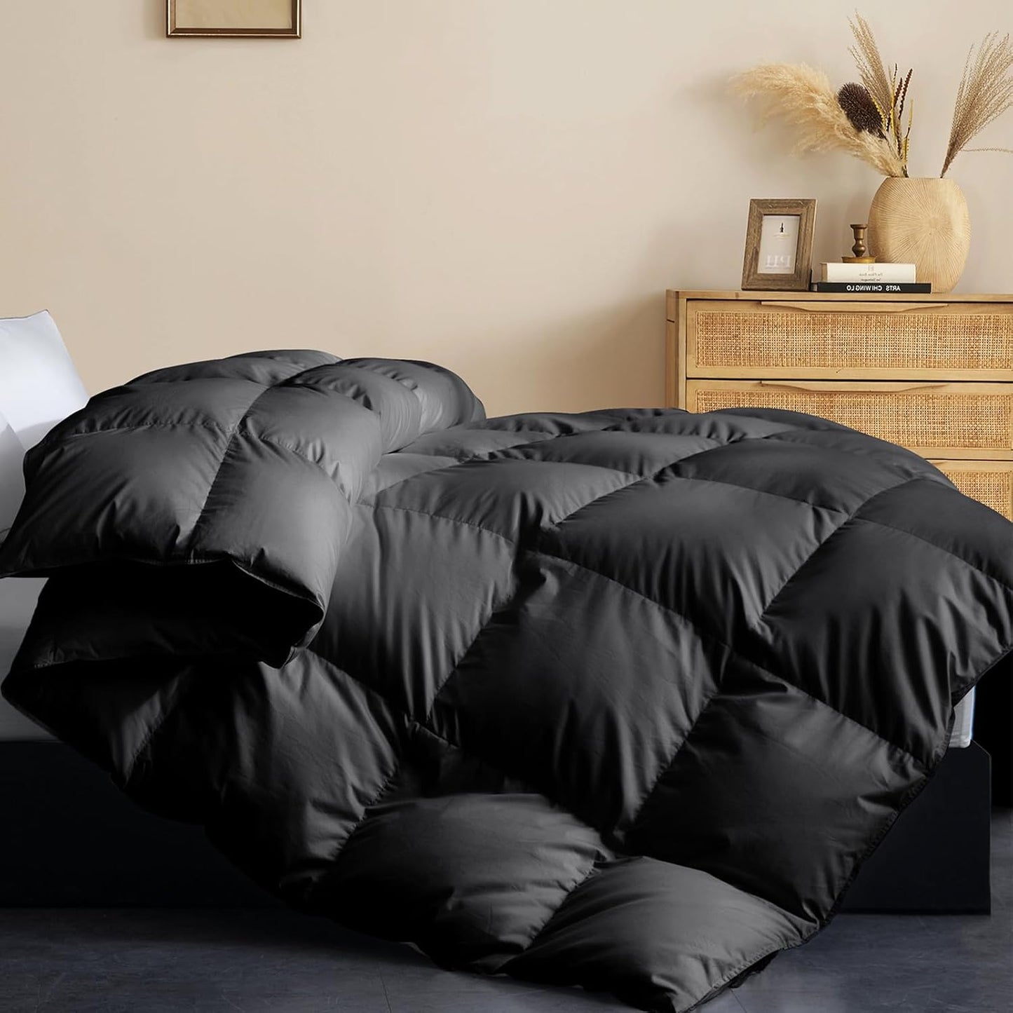 Cosybay King Size Feather Down Fiber Comforter - All Season Black 100% Cotton Duvet Insert - Luxury Medium Warmth Hotel Bedding Comforter, Fluffy and Cozy -King 106 x 90 Inch