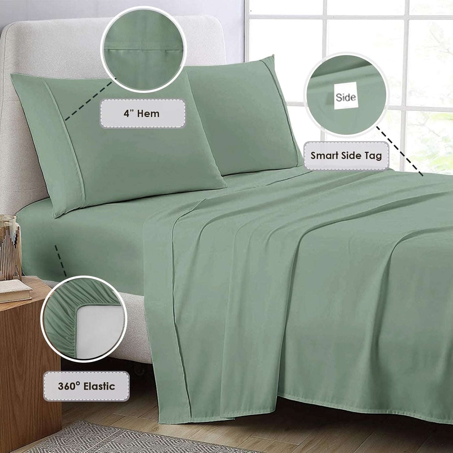 Pizuna Pure 100% Cotton Sheets California King Size, 800 Thread Count Long Staple Cotton Crisp Sateen Sheets California King with 15inch Deep Pocket (Combed Sea Foam Cotton Sheets California King)