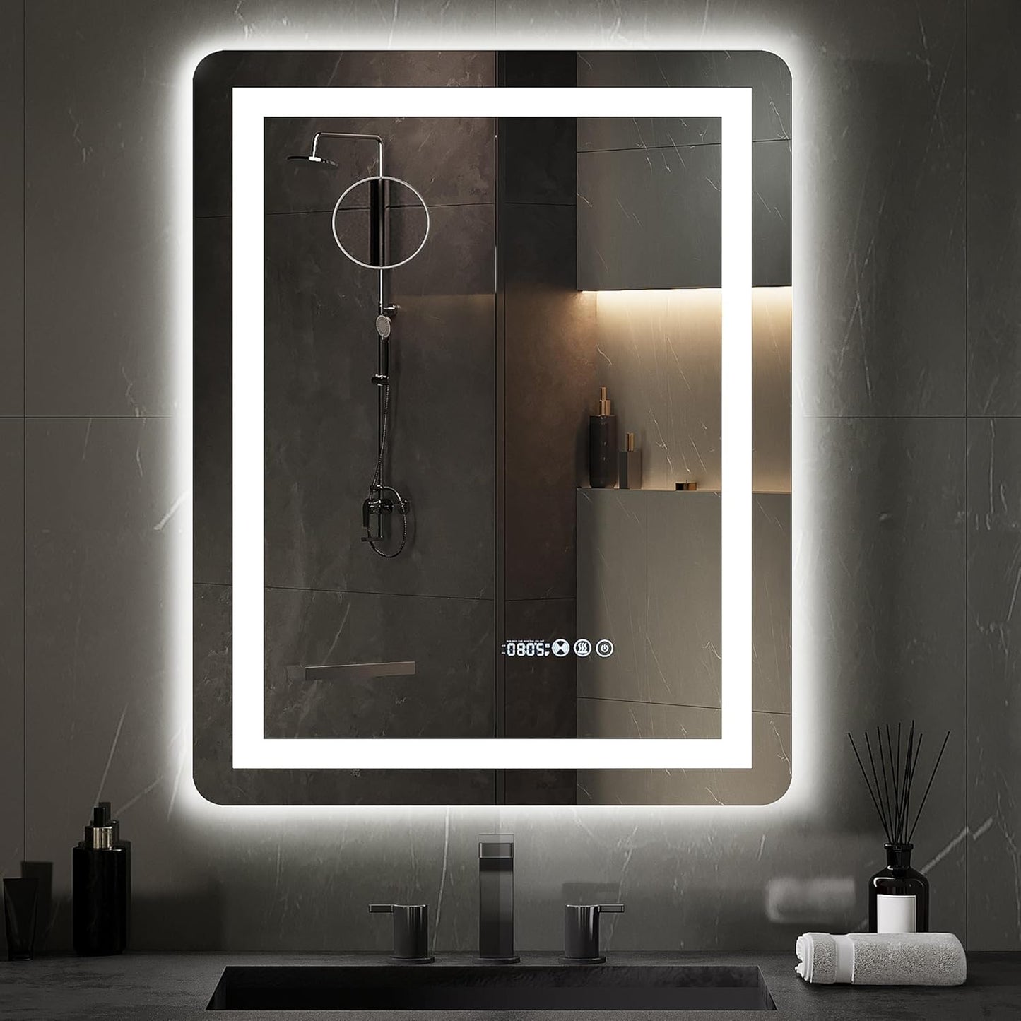 YITAHOME 24 x 32 Inches LED Bathroom Mirror, Front Light and Backlit, Motion Sensor, 10X Magnifying Glass, 3 Colors Dimmable, 5mm Tempered Glass, Anti-Fog, Wall Mounted Mirror-Vertically Only