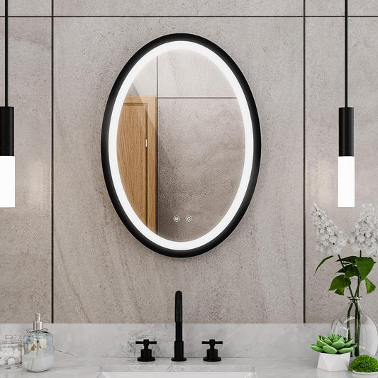 DreamLine Brilliance 28 in. H x 20 in. W Oval Light-up Mirror, Matte Black