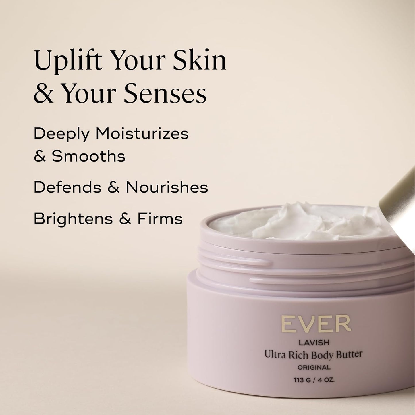 EVER Lavish Ultra Rich Body Butter – Antioxidant & Vitamin-Infused Deep Moisturizing Cream for Softer, Firmer, Youthful-Looking Skin, 4 oz