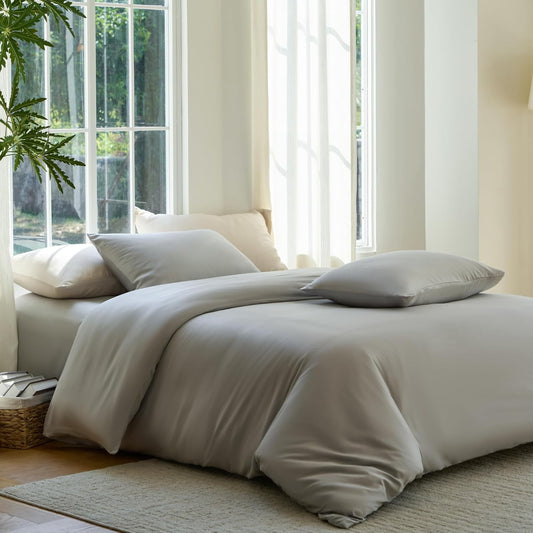DOZ Duvet Cover Set, 100% Viscose derived from Bamboo, Organically Grown, Buttery Soft, Cooling Duvet Covers, High GSM, 1 Duvet Cover and 2 Pillowcases, 106"x90" (Dove, King/Cal King)