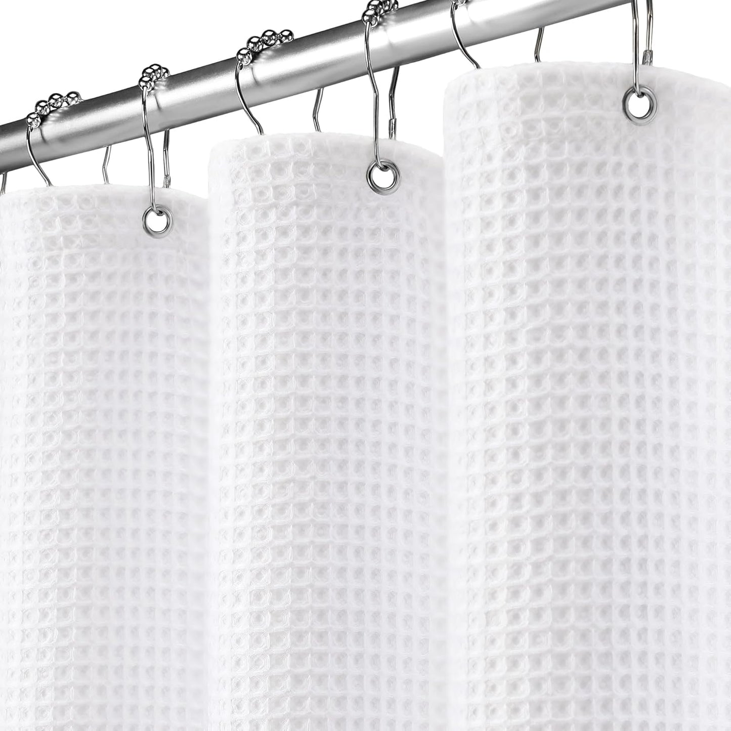 Stall Waffle Shower Curtain - White Cotton Fabric Texture Heavyweight Shower Curtain for Narrow Bathroom,Washable,54Wx72L