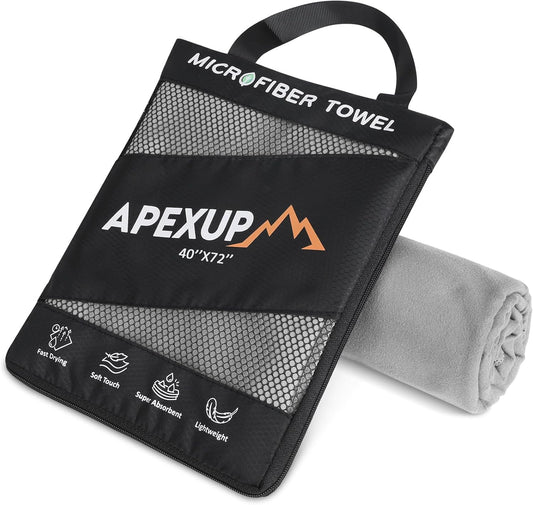 APEXUP Microfiber Travel Towel, Ultra Absorbent Quick Dry Towels, Lightweight Gym Sports Camping Towel for Workout, Yoga, Beach, Shower, Swimming (72"×40", Gray)
