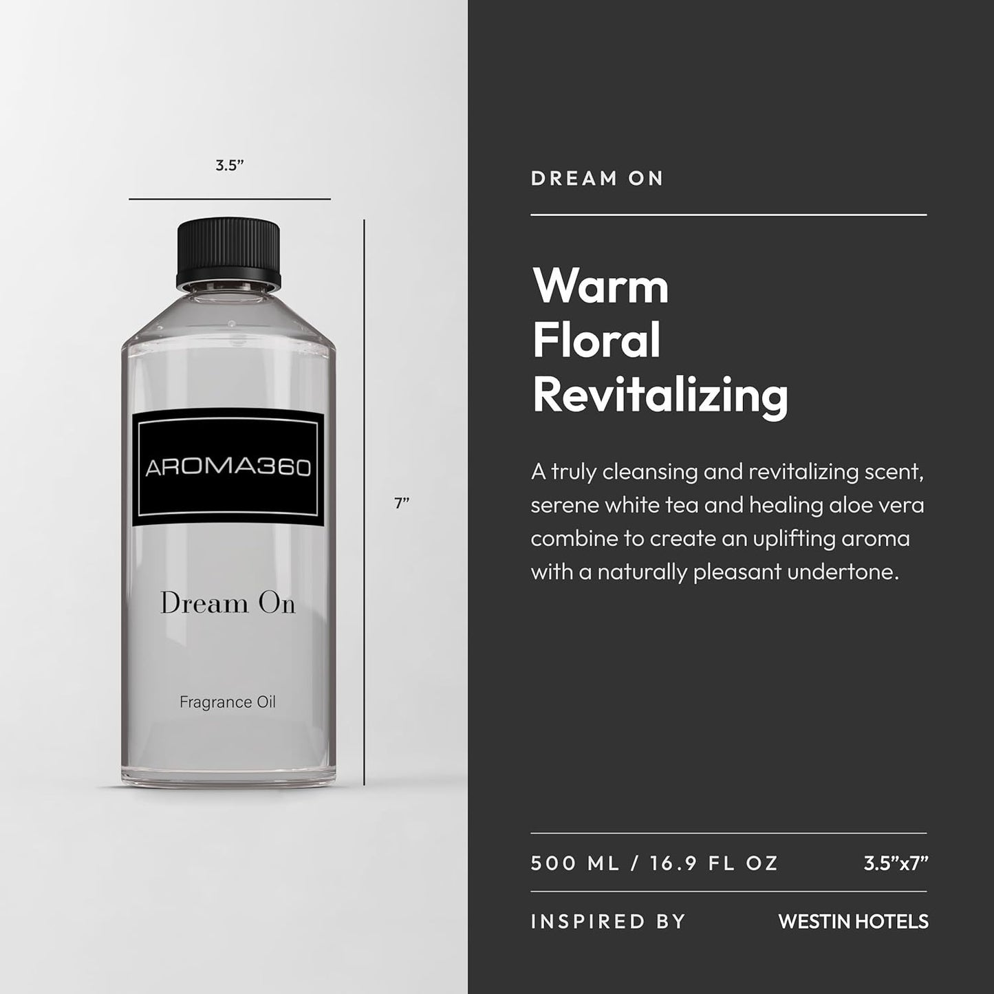Aroma360 Dream On Fragrance Oil Blend - 500ML - Scented Aromatherapy Diffuser Oil with Serene White Tea, Healing Aloe Vera, and Warm Earthy Cedar