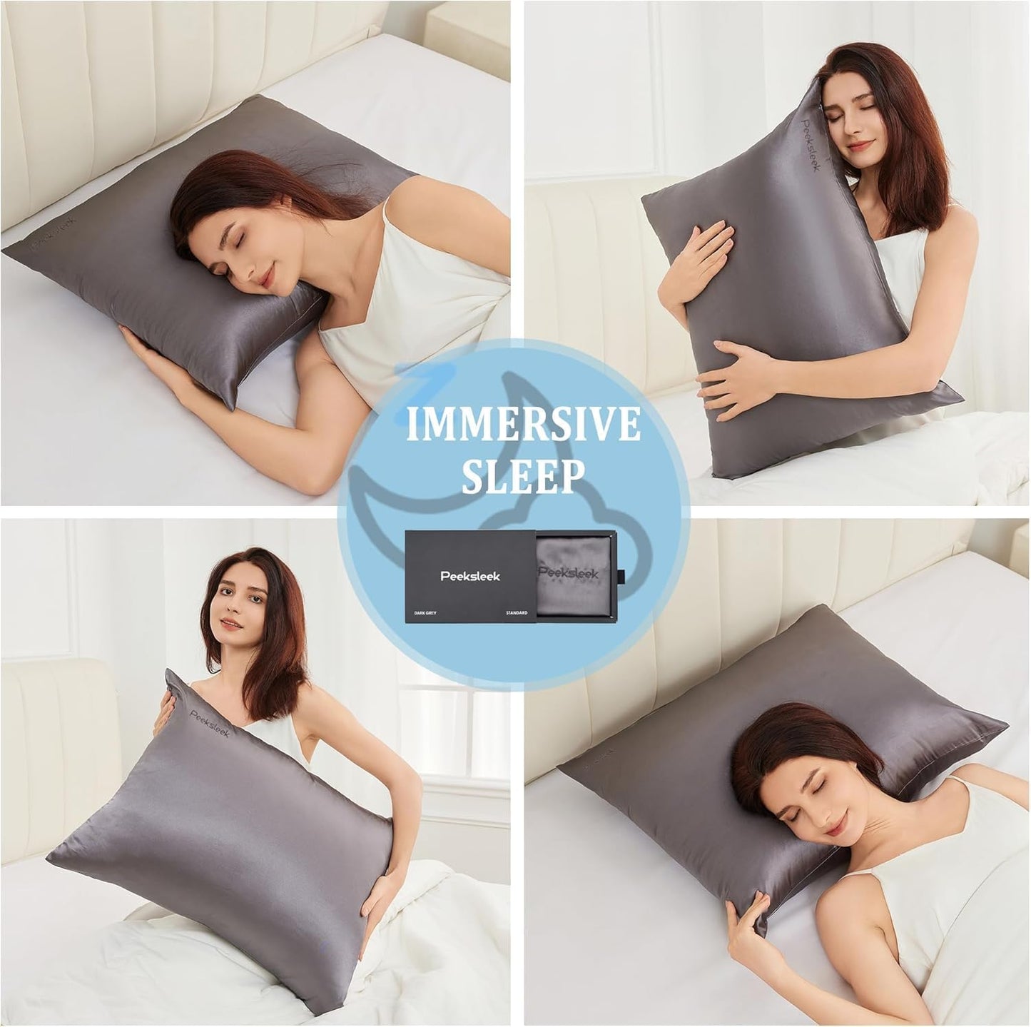 100% Mulberry Silk Pillowcases with Zipper– Luxurious, Anti-Aging Pillow Covers, 22 Momme 6A Grade Silk Pillow Cases 2 Pack for Hair and Skin Care (Dark Grey, King (U.S. Standard))