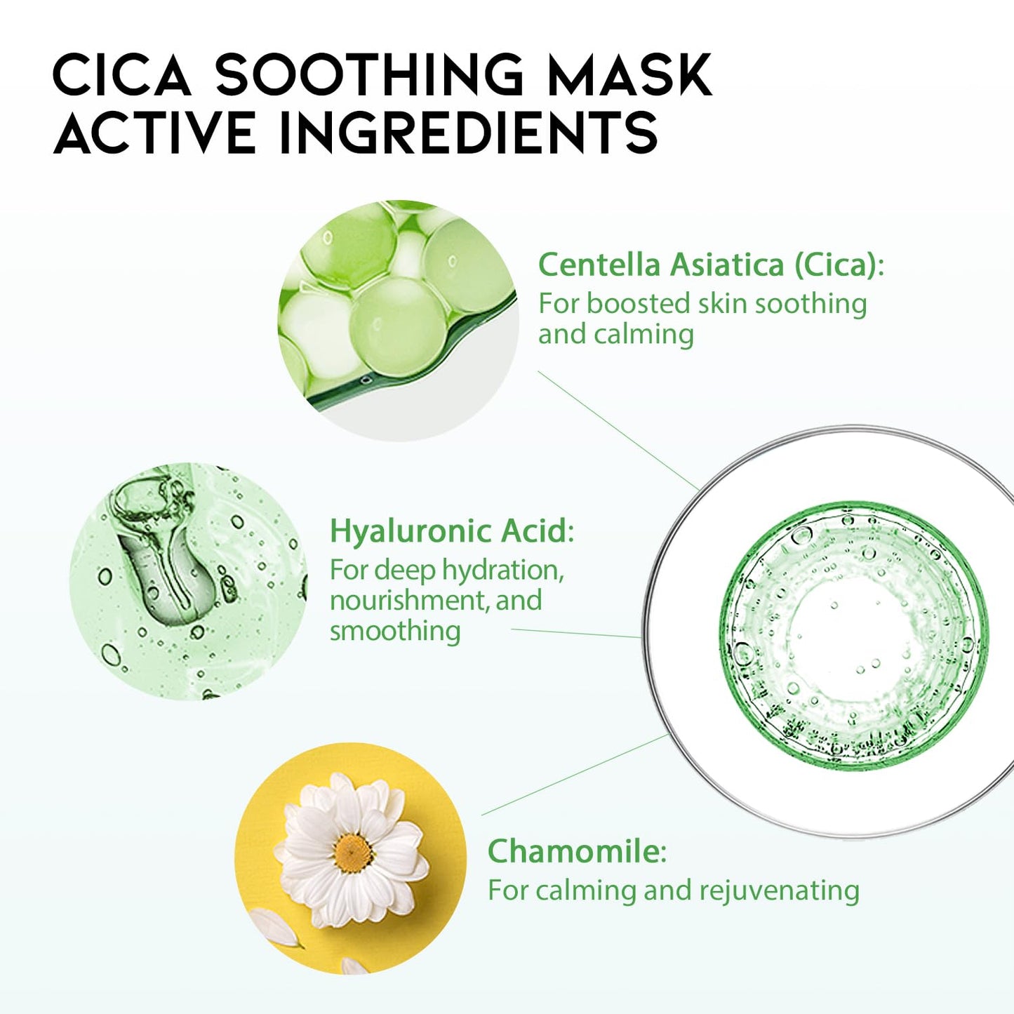 #OOTD Cica Calming Mask for Face Sensitive Irritated Skin, Soothing, Moisturizing, Korean Anti Aging Face Mask, Eve Vegan, Chamomile, Hyaluronic Acid 10EA