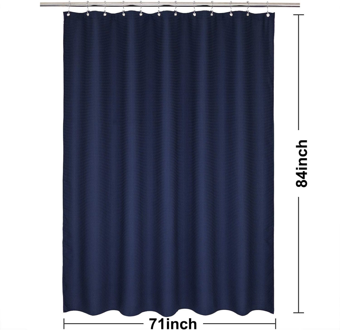 Barossa Design Extra Long Waffle Weave Shower Curtain 71" W x 84" H - Hotel Luxury Spa, 230 GSM Heavy Weighted Fabric, Water Repellent, Navy Blue, 71x84