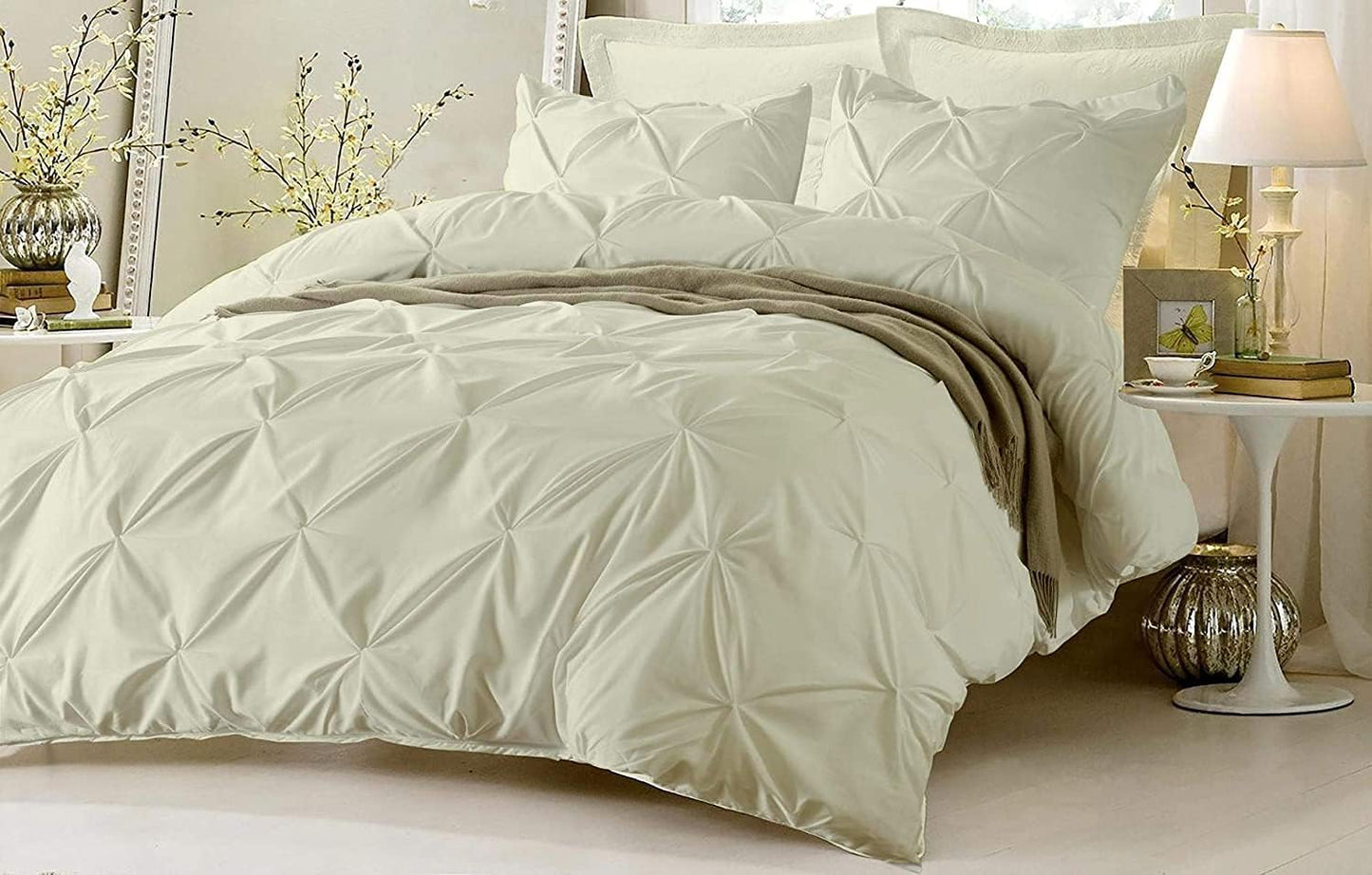 Duvet Cover Queen Pinch Pleated 100% Egyptian Cotton 800 Thread Count, Quilt Cover Full Size, Long Staple Silky Soft with Hidden Zipper Closure and 7 Corner Ties 1 Piece Duvet Cover (Ivory)