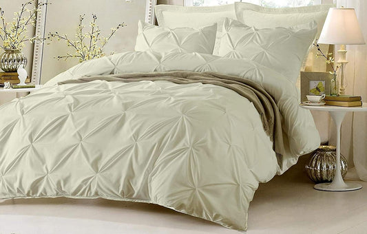 Duvet Cover Queen Pinch Pleated 100% Egyptian Cotton 800 Thread Count, Quilt Cover Full Size, Long Staple Silky Soft with Hidden Zipper Closure and 7 Corner Ties 1 Piece Duvet Cover (Ivory)
