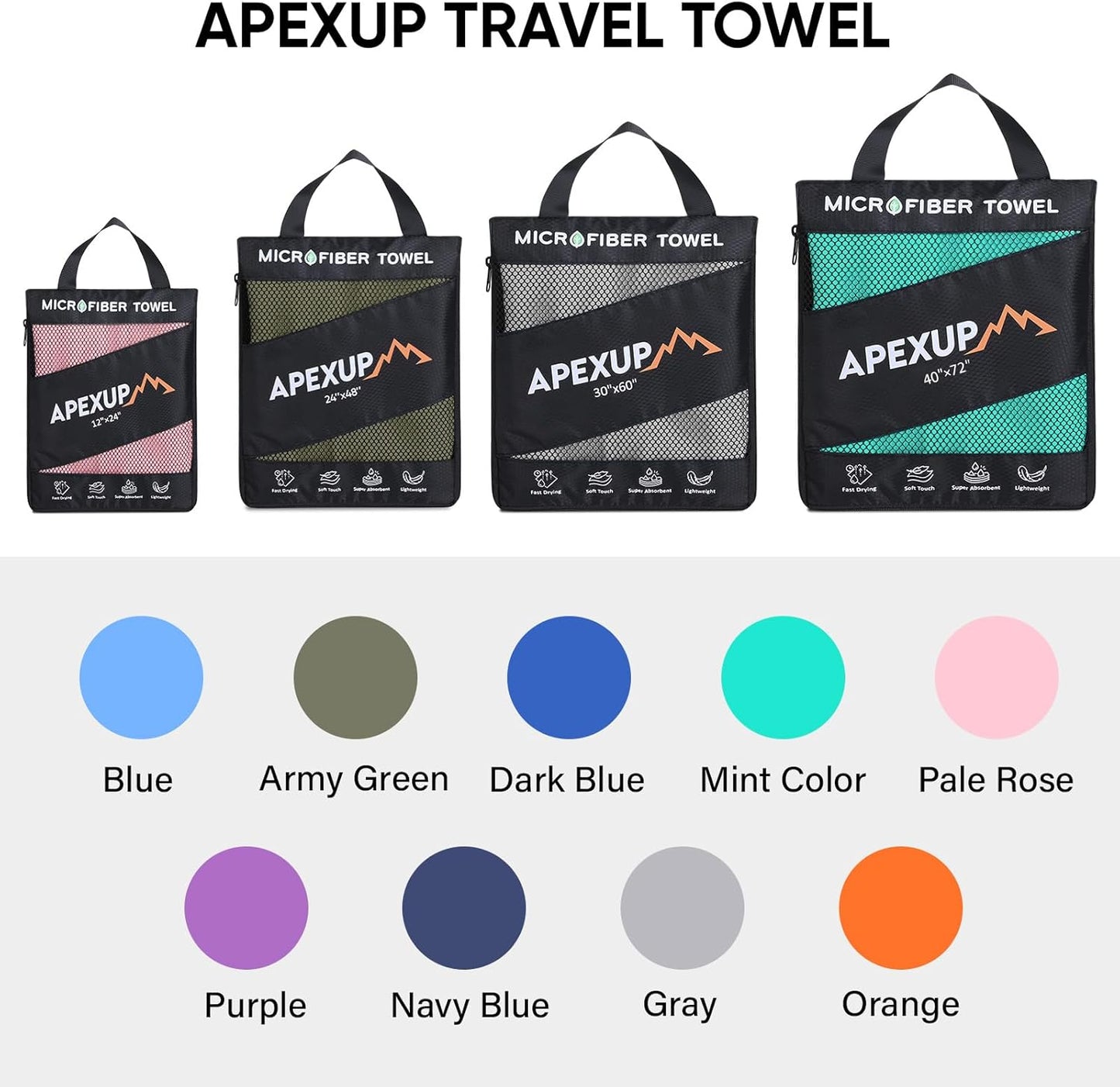 APEXUP Microfiber Travel Towel, Ultra Absorbent Quick Dry Towels, Lightweight Gym Sports Camping Towel for Workout, Yoga, Beach, Shower, Swimming (24"×12", Pale Rose)