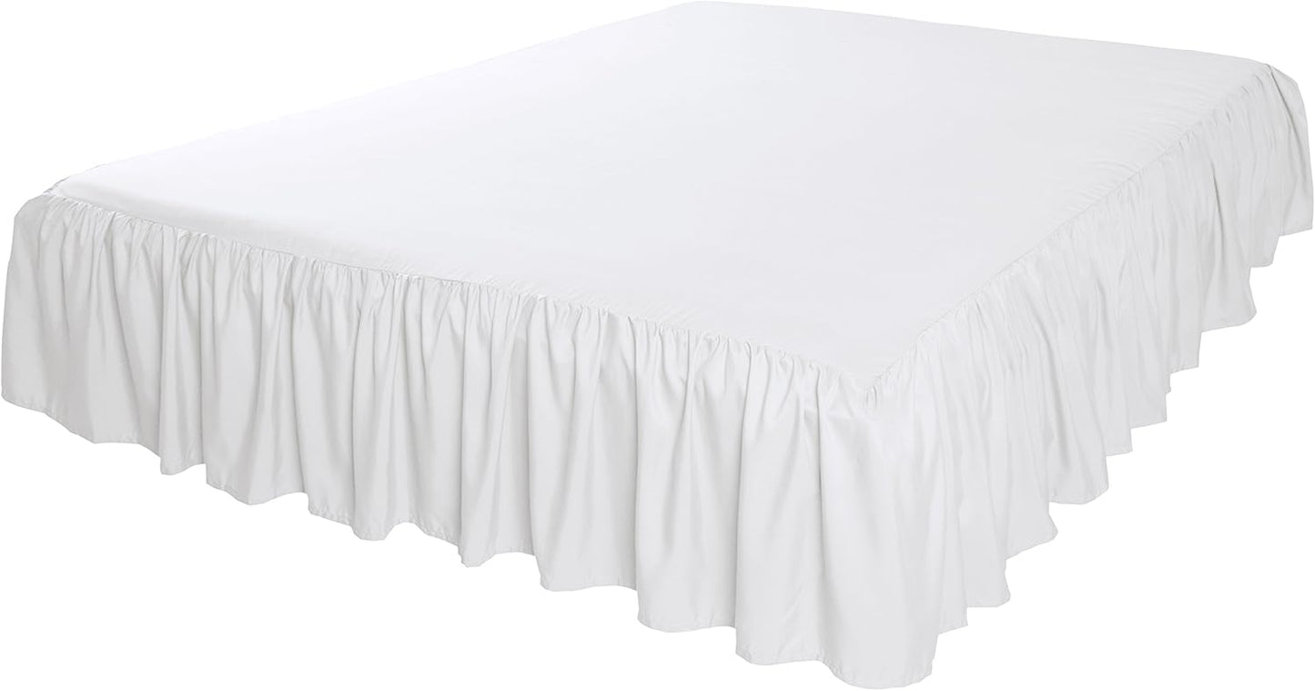 Amazon Basics Lightweight Ruffled Bed Skirt, Classic Style, Soft and Stylish 100% Microfiber with 16" Drop, Machine Washable, Wrinkle Free, Queen, Bright White, Solid