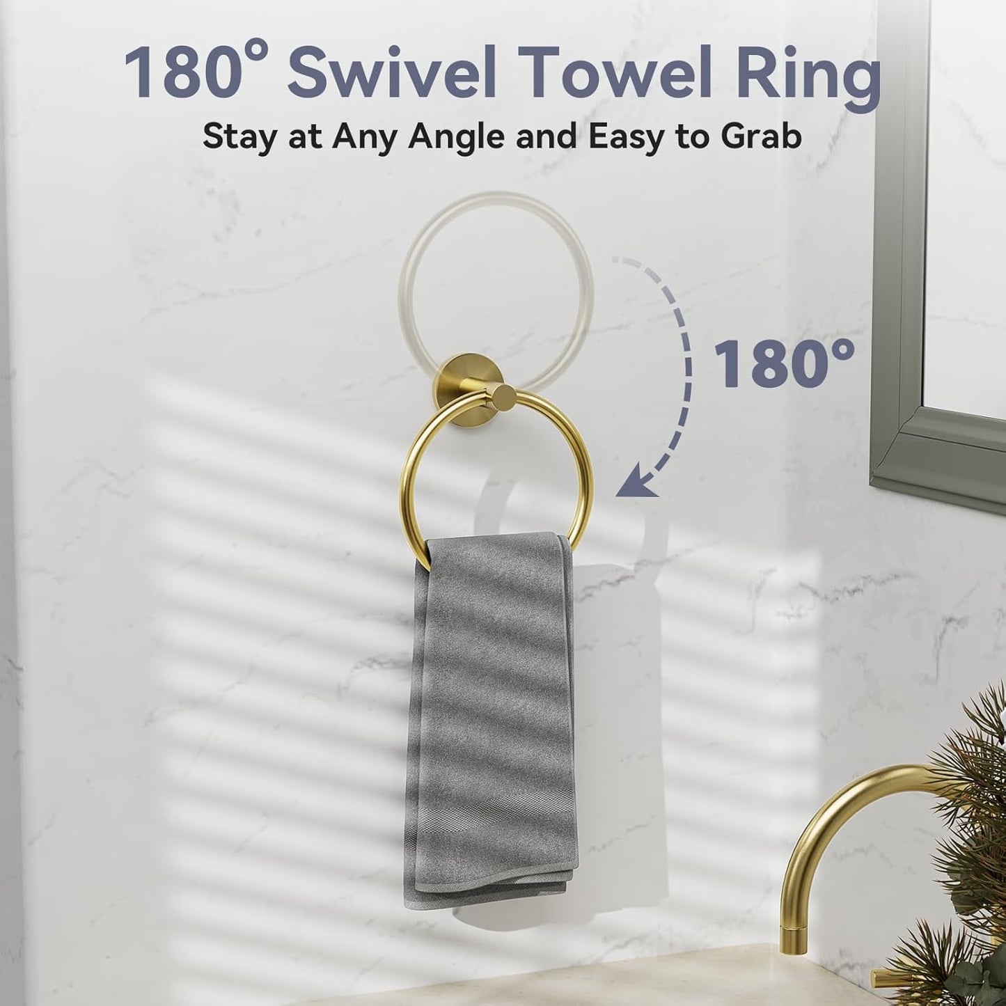 Gold Bathroom Accessories 5 Piece, 24 Inch Bath Hardware, Wall Mounted Brushed Gold Towel Rack, Durable SUS304 Stainless Steel Towel Bar Set