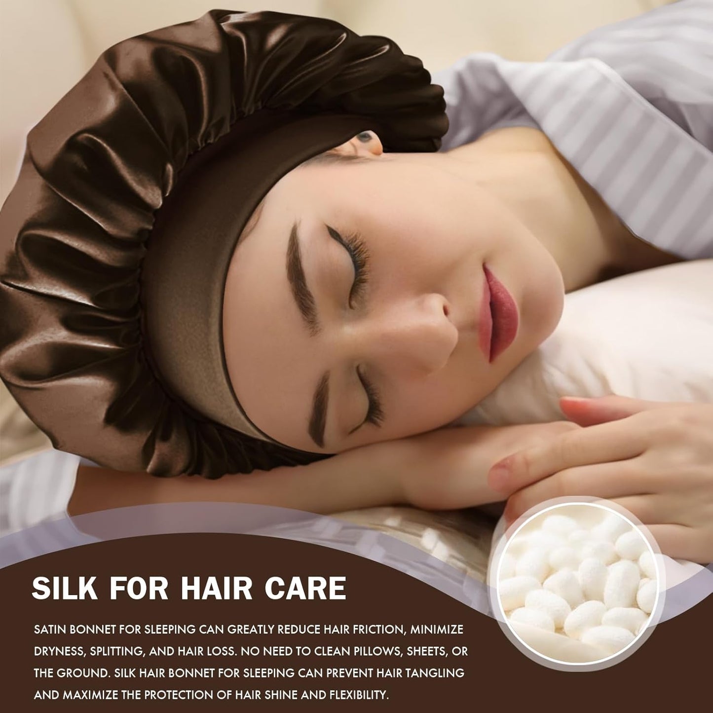 Satin Silk Bonnet for Sleeping, Double Layer Silk Sleep Cap for Men & Women, Soft Satin Lined Bonnet for Curly Hair