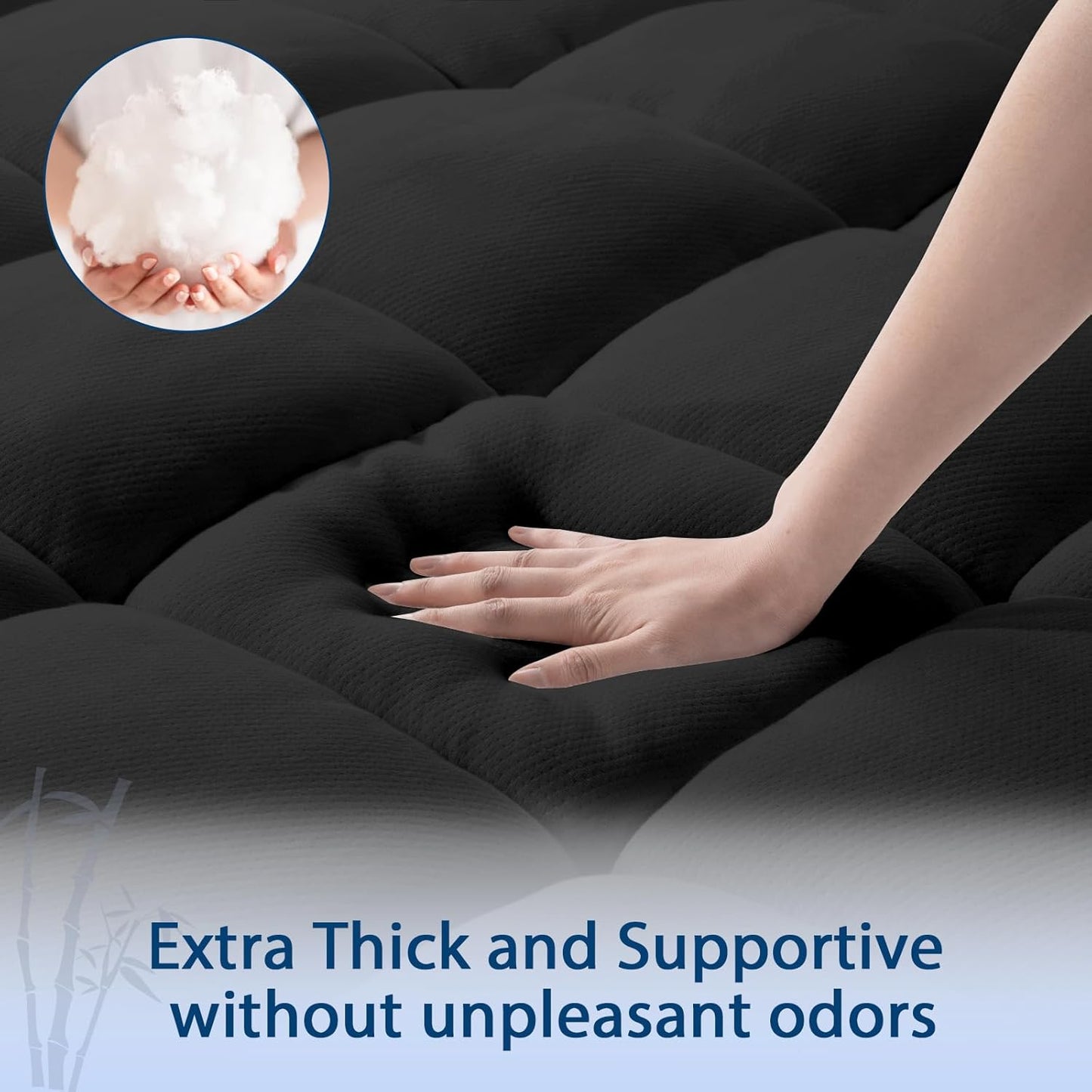 ELEMUSE King Black Cooling Bamboo Viscose Mattress Topper for Back Pain, Extra Thick Mattress Pad Cover, Plush Soft Pillowtop with Elastic Deep Pocket, Overfilled Down Alternative Filling