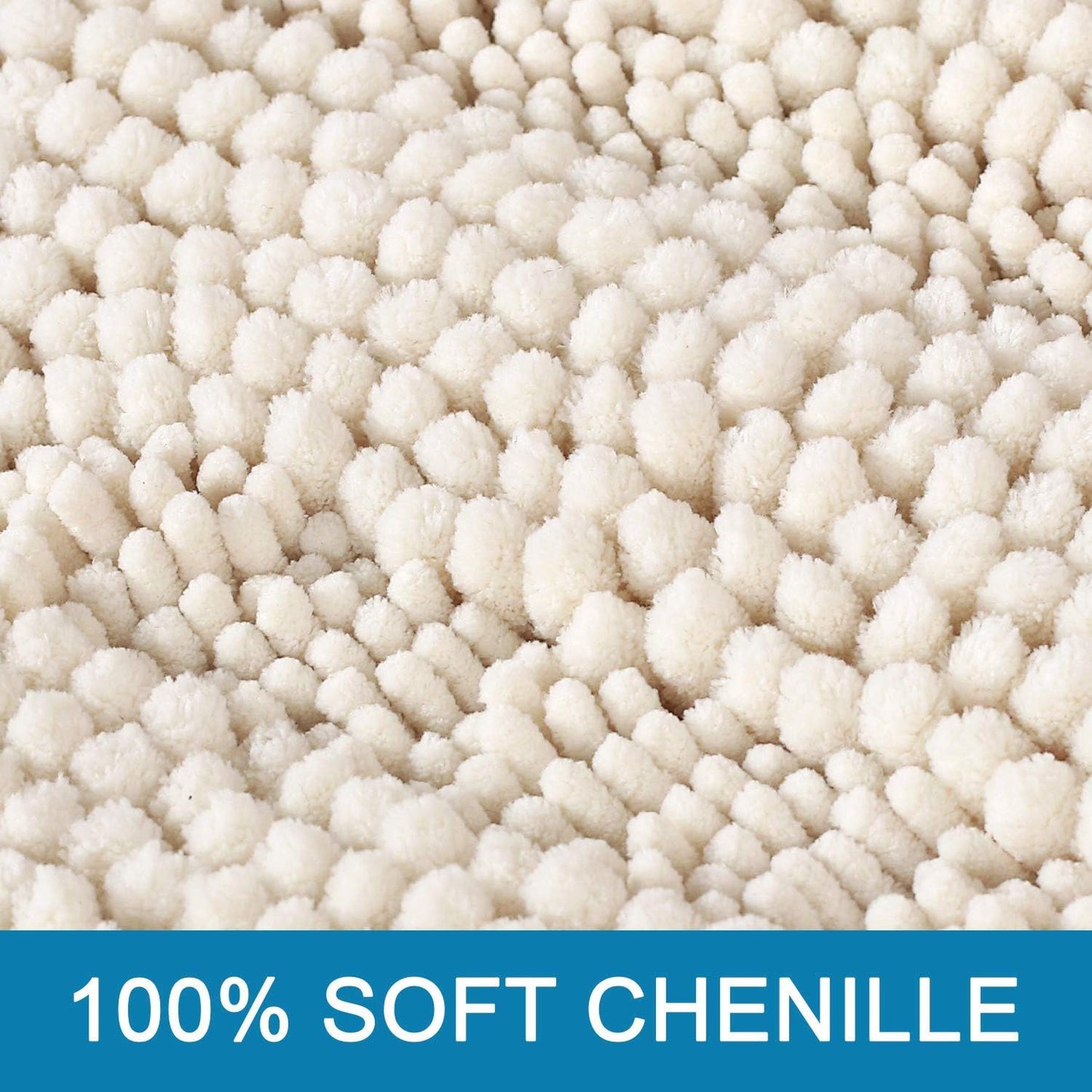 H.VERSAILTEX Bath Mats for Bathroom Non Slip Extra Thick Chenille Striped Bath Rug 24" x 36" Absorbent Non Skid Fluffy Soft Shaggy Rugs Washable Dry Fast Plush Mats for Indoor, Bath Room, Tub - Ivory