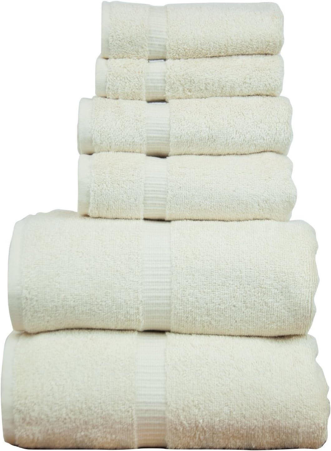 Luxury Hotel & Spa Quality Collection, Highly Absorbent & Quick Dry 100% Turkish Cotton, 750+ GSM, Eco Friendly Towel, Dobby Border Towels, 2 Bath Towel, 2 Hand Towel, 2 Washcloths (6 Piece, Beige)