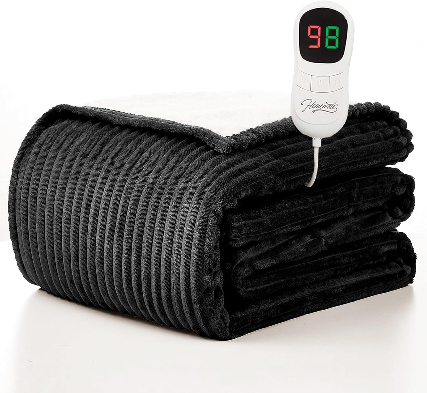 Homemate Electric Heated Blanket Full Size - 72"x84" Heating Blanket Full Size 1/2/4/6/8 Hours Auto-Off 10 Heat Level Over-Heat Protection Soft Flannel Sherpa ETL Certification
