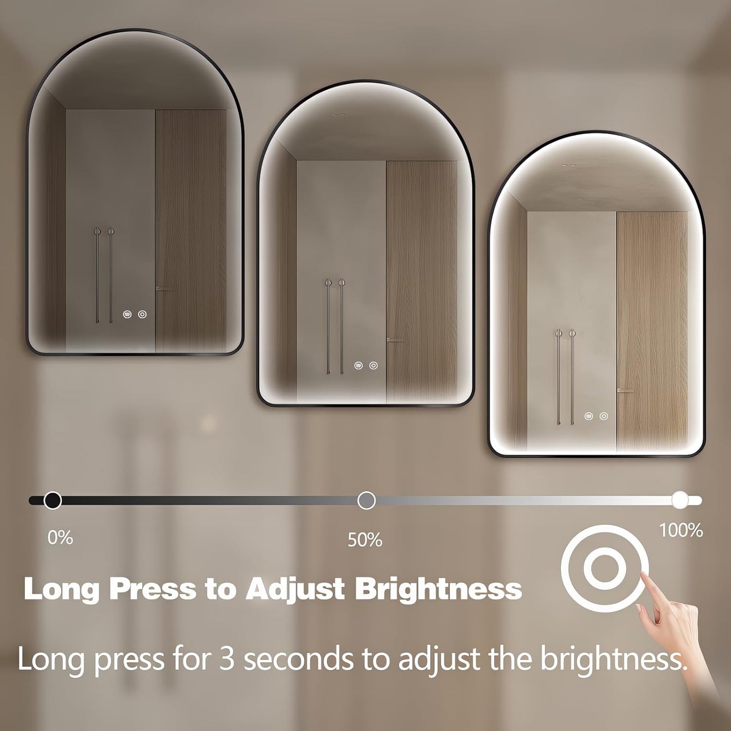 Niccy Arched LED Bathroom Mirror, 48"x30" Black Framed Arch Wall Lighted Mirrors, Arching Frontlit Vanity-Mirror with Memory Function for Bathroom Bedroom, Defogger and 3 Color, Explosion-Proof