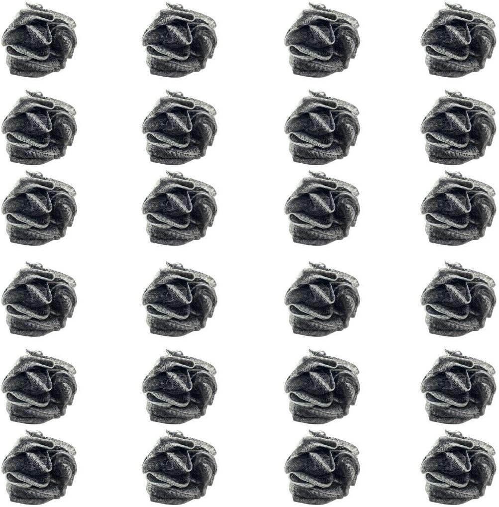 24 Bamboo Charcoal Infused Black Bath or Shower Sponge Loofahs Pouf Medium Mesh Wholesale Bulk LOT