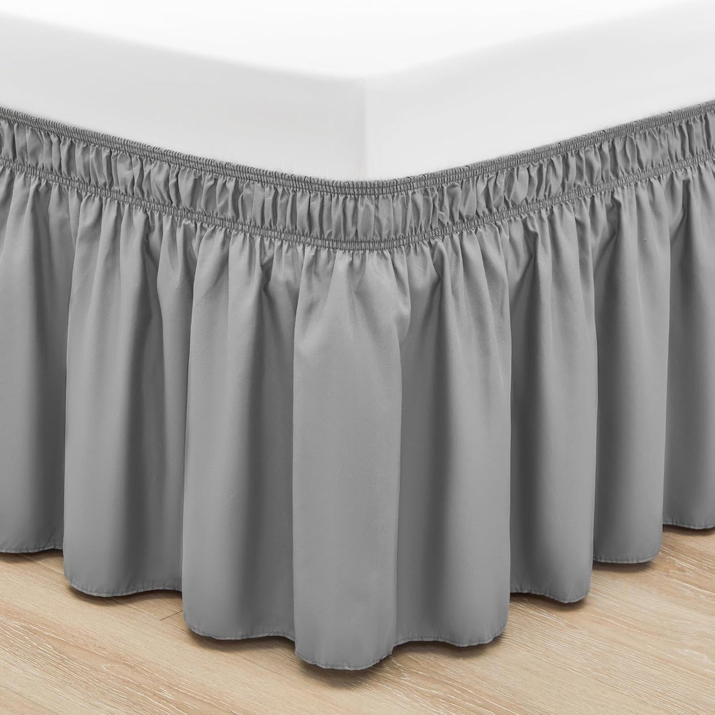 RIMELA Light Grey Bed Skirt Full Size 12 Inch Drop, Elastic Bed Skirting for Bed Base and Frame, Bedding Dust Ruffle Easy to Install, Lightweight Wrap Around Adjustable Bedskirt