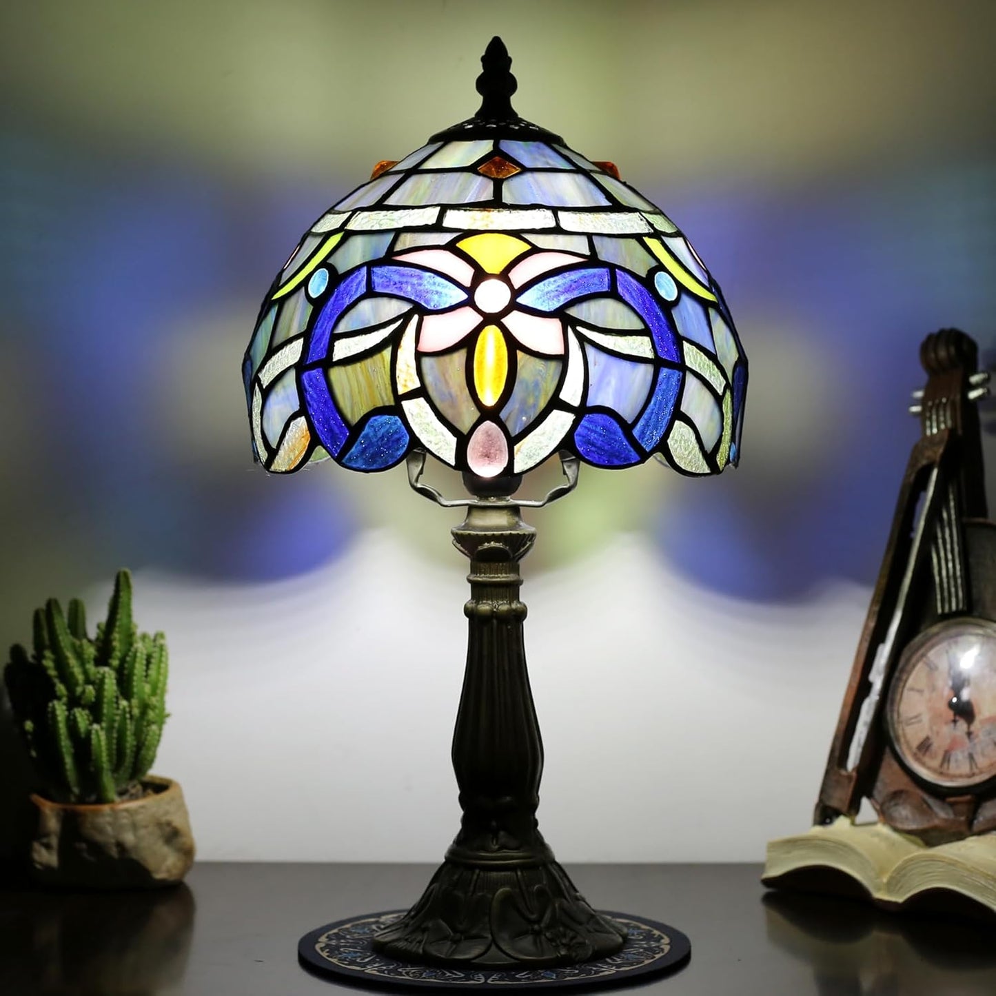 Tiffany Table lamp, Suitable for Bedroom nightstands and Living Rooms. This Table lamp is 8 inches in Size, Ideal for Placing on The Desk of a Home Office.