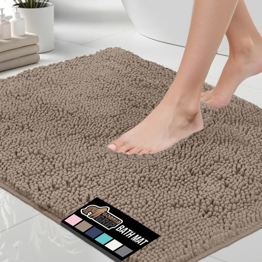 GORILLA GRIP Bath Rug Mat 70x24, Thick Absorbent Chenille, Quick Dry Microfiber Mats, Rubber Backing Washable Shower Floor Rugs, Bathmat Runner, US Designed Bathroom Home Decor Accessories Gray Beige