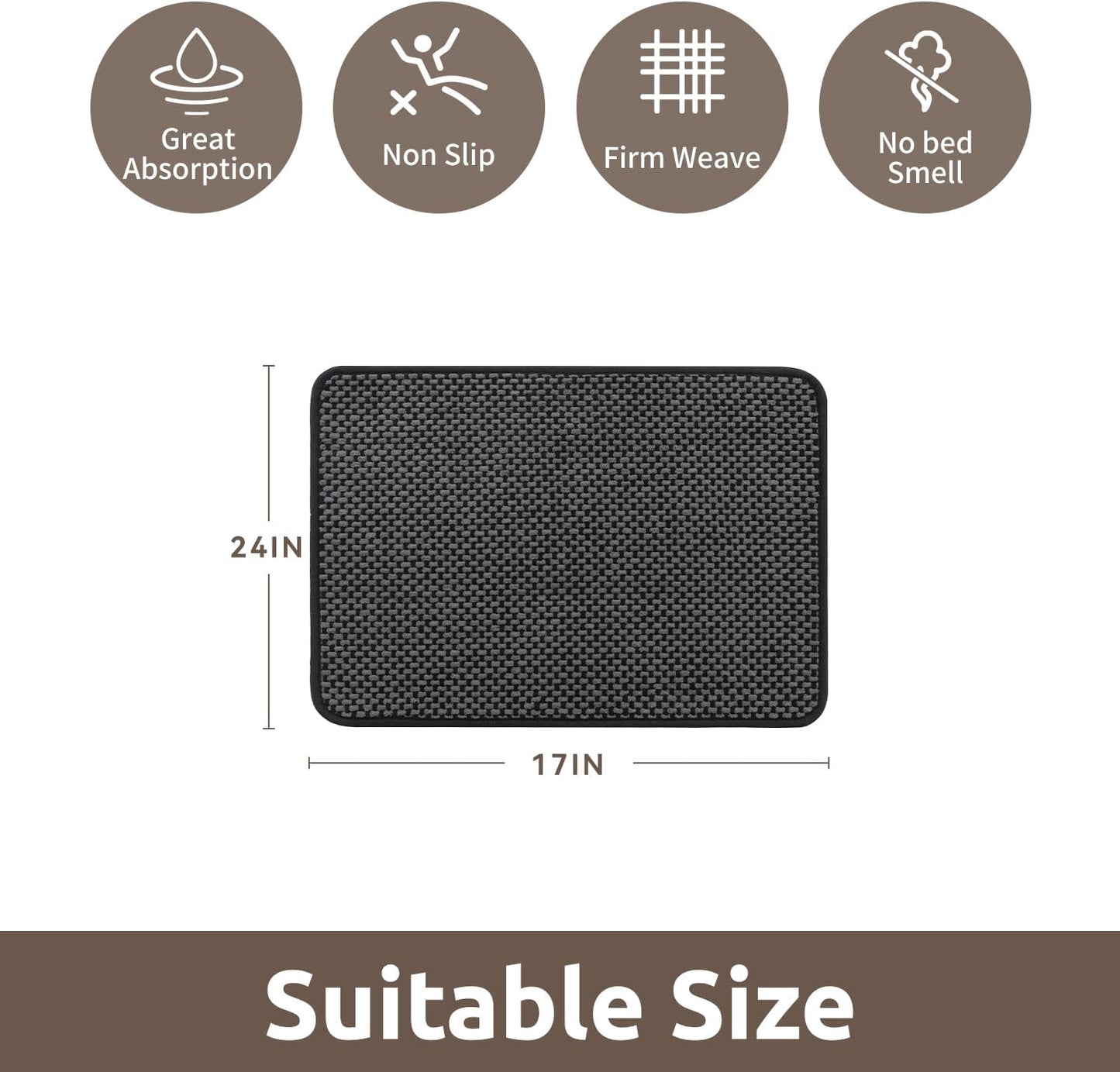 AMOAMI Chenille Bath Mat Super Absorbent Bathroom Mat Quick Dry Bath Mats for Bathroom Rubber Backed Bathroom Rugs Non Slip Washable Fit Under Door, Front of Bathtub, Sink, Darkgrey&Black 17"x24"