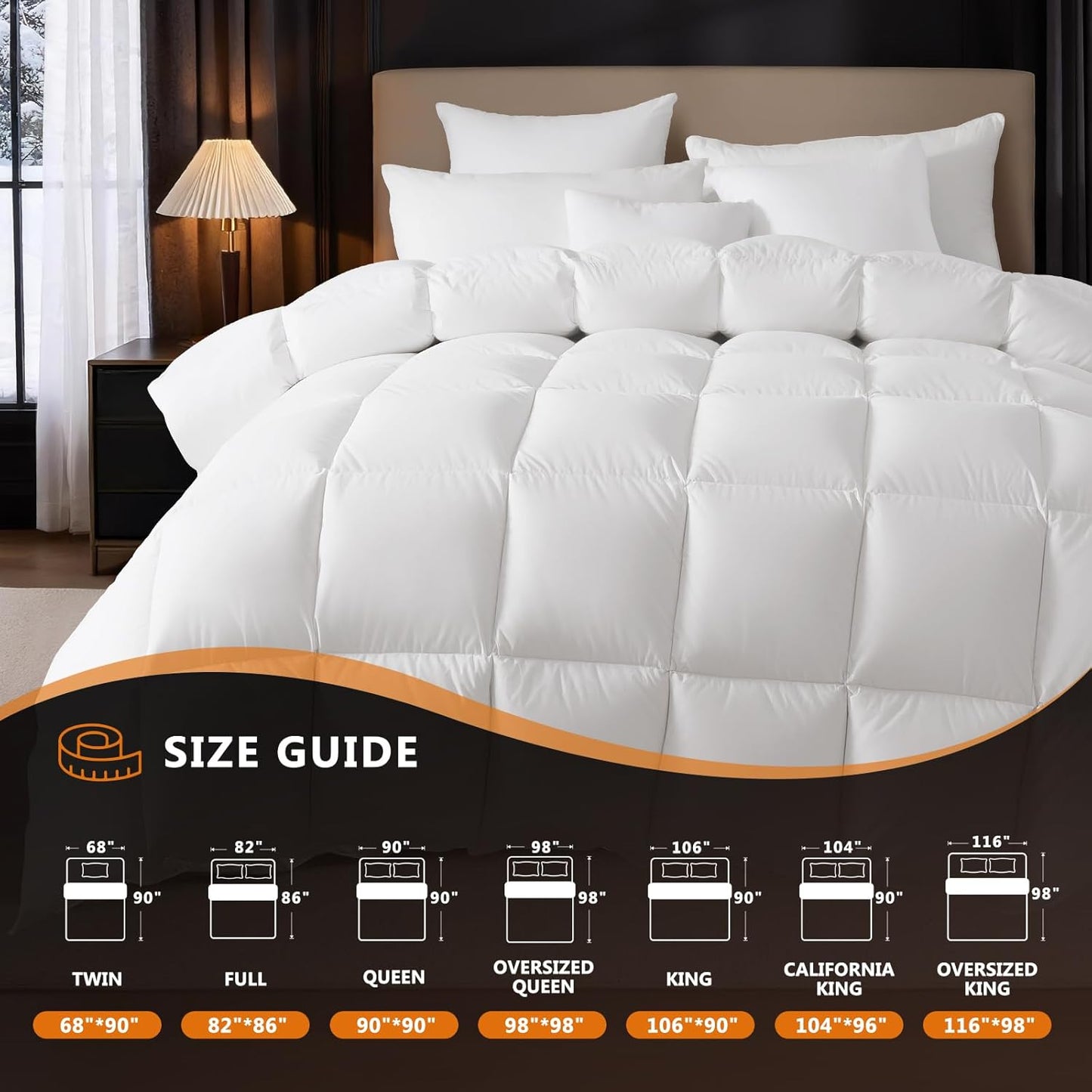 DROVAN Goose Feather Down Fiber Comforter Queen Size - 100% Cotton Duvet Insert with 8 Corner Loops - Luxurious All-Season Hotel Collection, 90x90 Inch