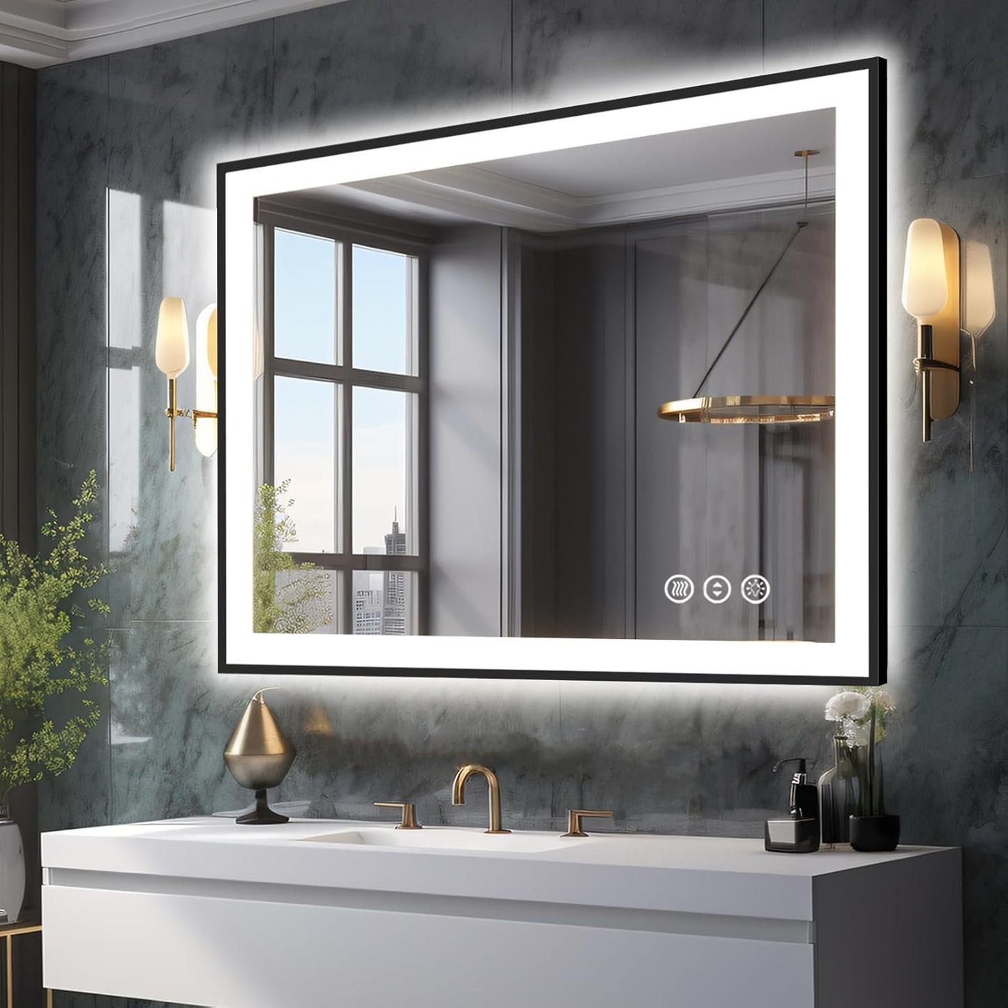 40x36 LED Bathroom Vanity Mirrors - Black Aluminum Edge (Front and Backlit), Anti-Fog Vanity Mirror with Lights,Stepless Dimmable Lighted Mirror,3 Colors Smart Mirror(Horizontal/Vertical)