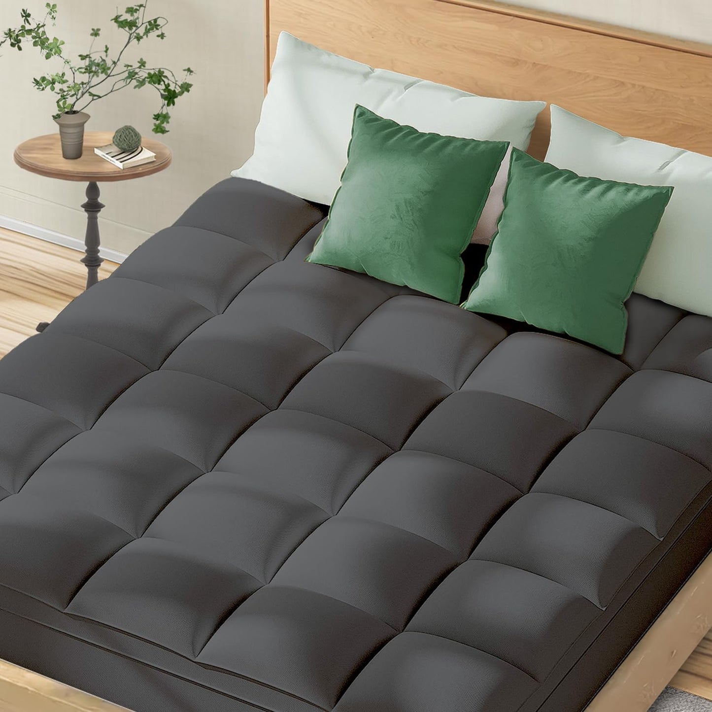 Topllen Mattress Topper Short Queen RV for Back Pain Relief, Extra Thick Pillow Top Plush Mattress Pad with Deep Pocket, Soft Pillowtop Short Queen Size Bed Topper Filled Down Alternative, Gray