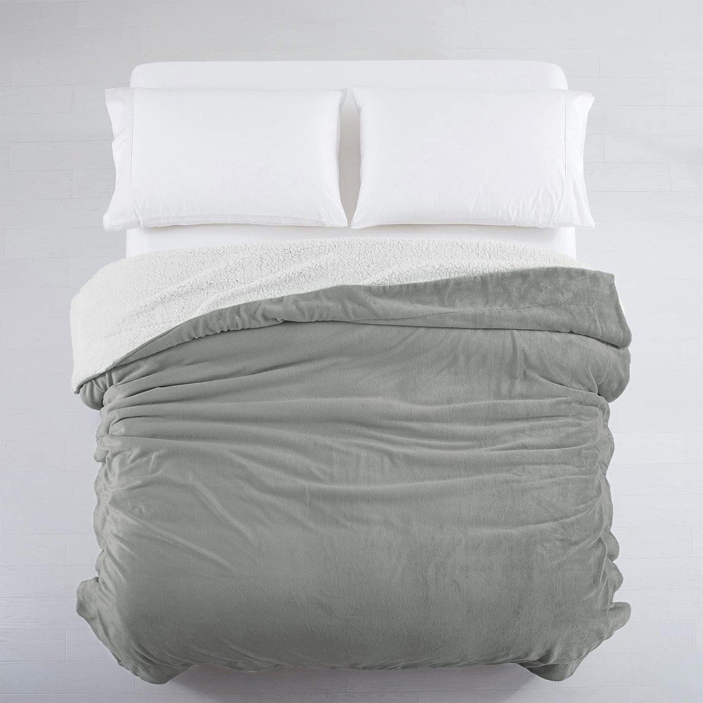 IR Imperial Rooms Silver Sherpa Fleece Throw Blanket Twin Size for Bed - Wholesale Bulk Pack of 12 Sherpa Blankets - Soft Fluffy Throw Blankets for Hotels, Guest Bedroom, 60x80 Inches