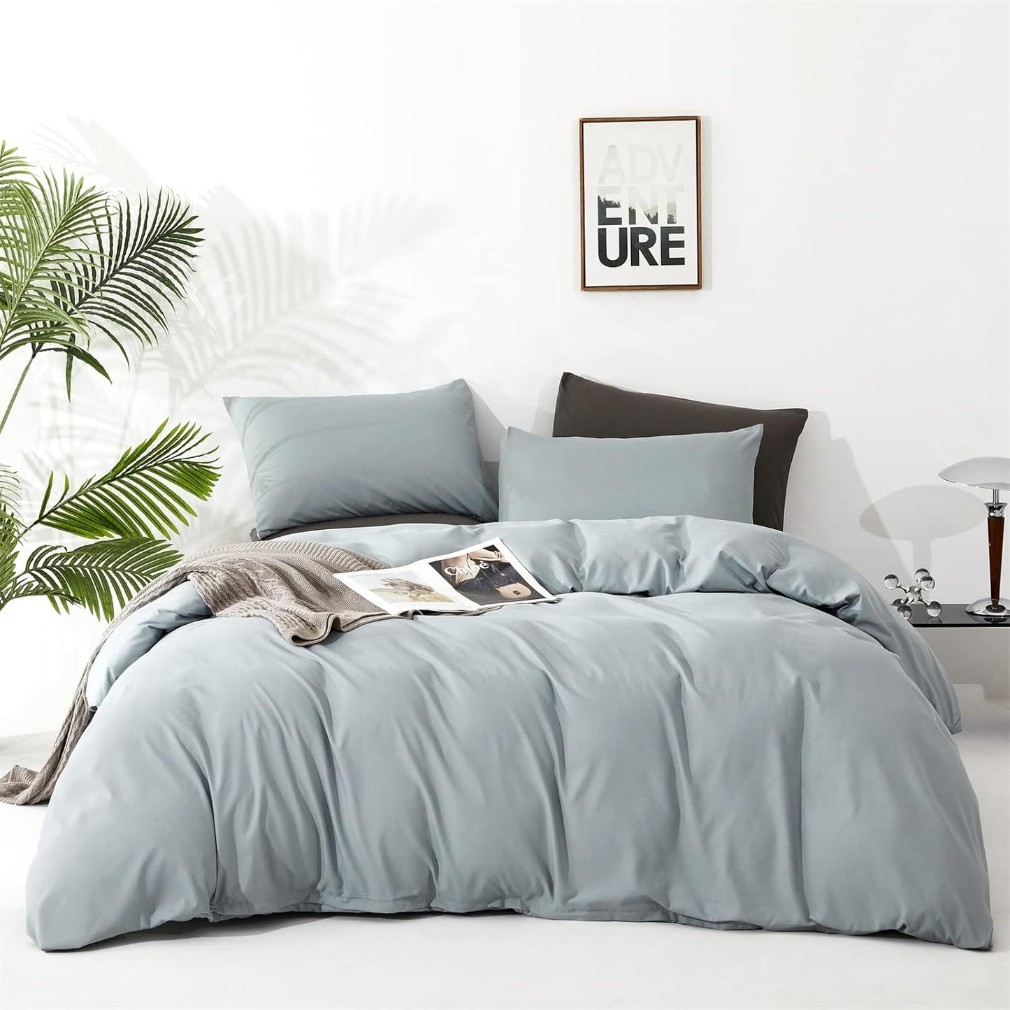 KAREVER Dusty Blue Comforter Set Cal King Size Blue Bedding Women 3 Pieces Blue Color California King Bed Blanket Set
