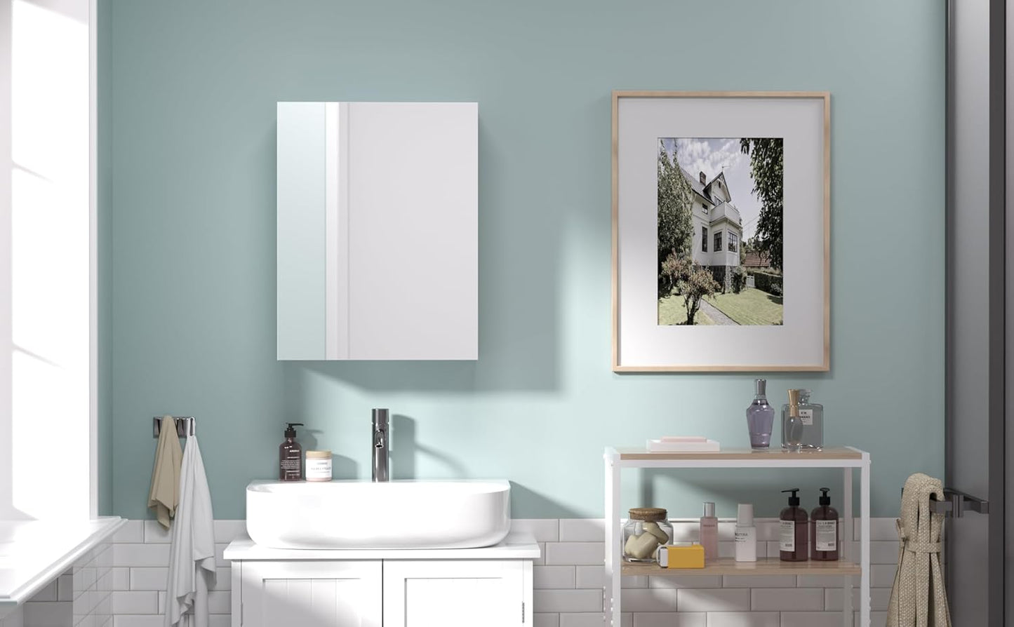 18x14 inch Bathroom Wall Cabinet, Saver Storage Cabinet, Medicine Cabinet with 1 Door and Adjustable Shelves, White（Assembly Required）