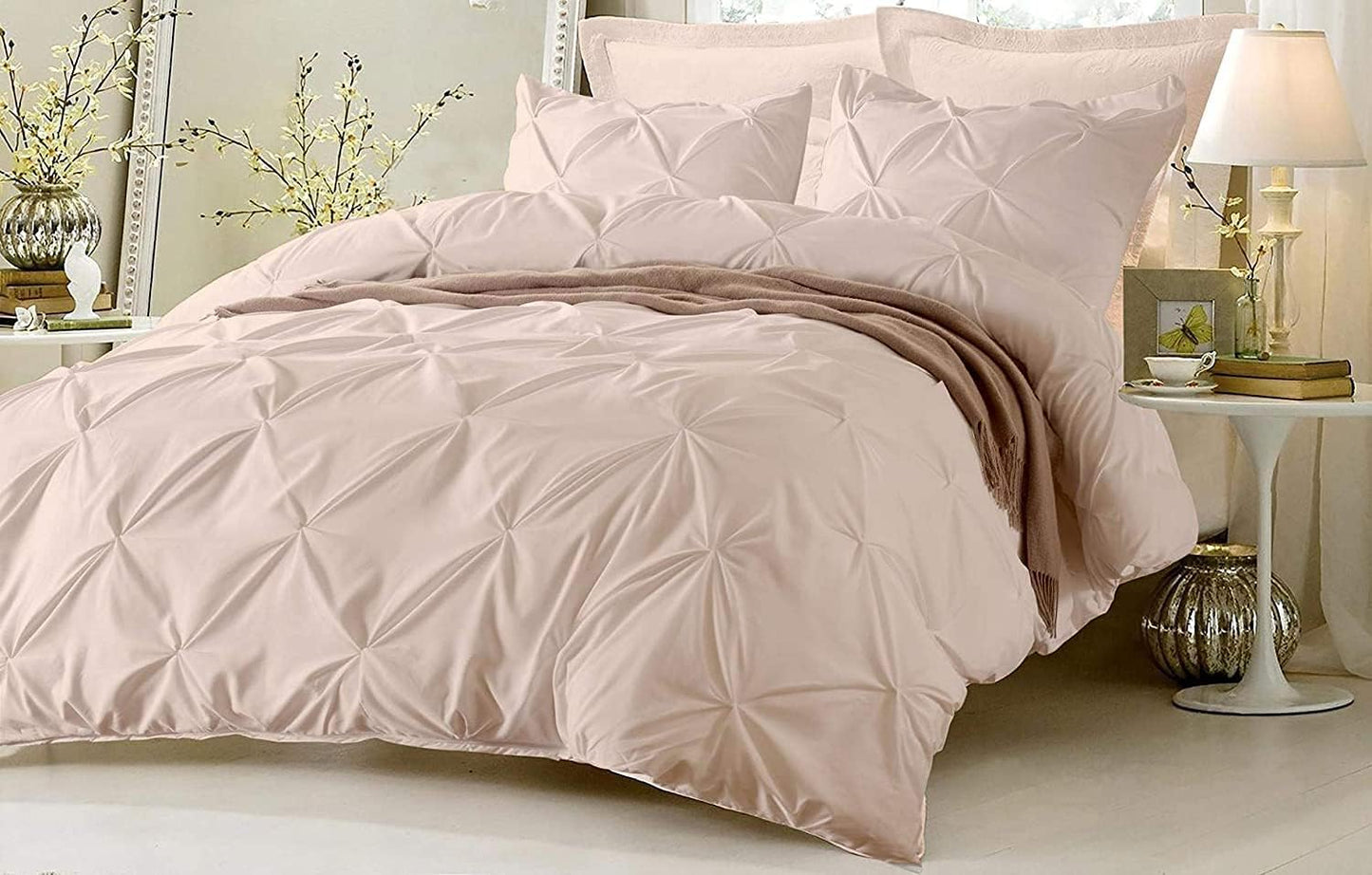 King Size Duvet Cover Set 100% Cotton 800 Thread Count Pinch Pleated Egypitian 1 Duvet Cover & 2 Pillow Shams Long Staple Quilt Silky Soft, Breathable with Zipper -3 Piece Set for Comforter (Blush)