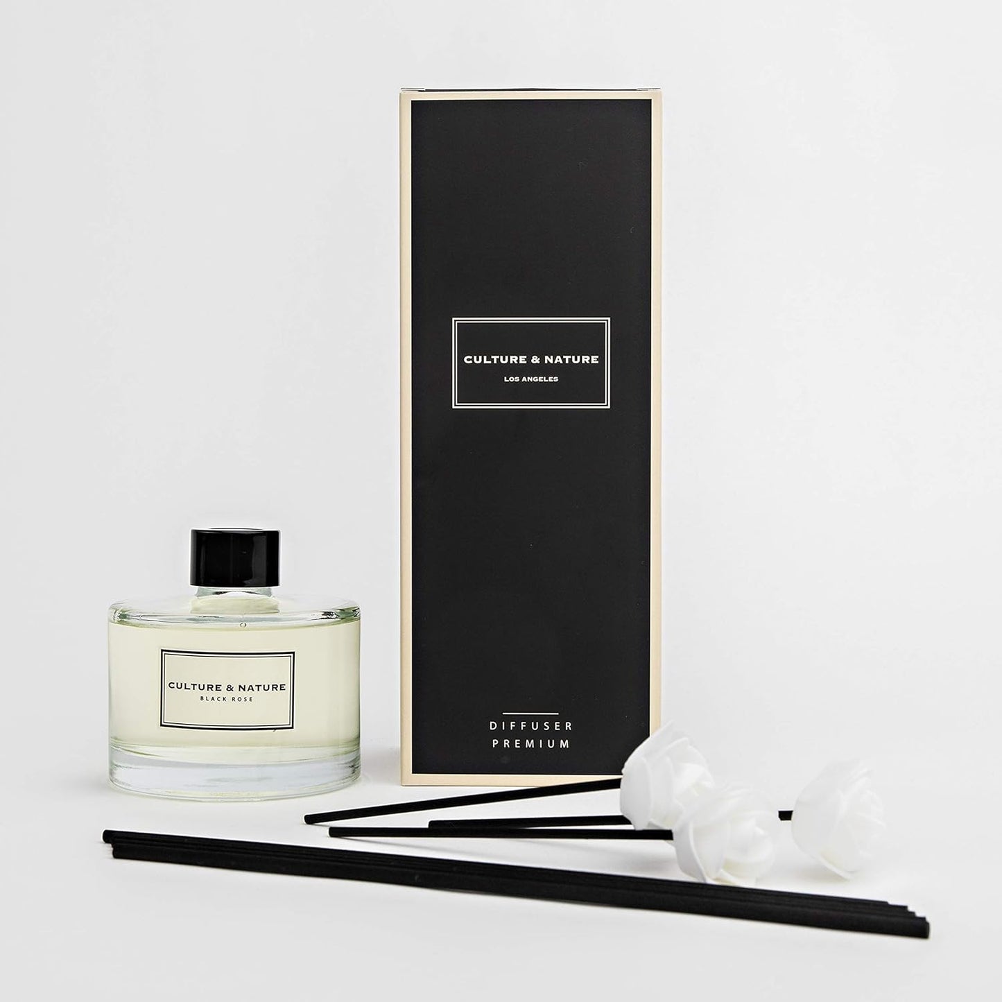 CULTURE & NATURE Reed Diffuser Set 6.7oz (200ml) Black Rose Scented Diffuser with Sticks Home Fragrance Reed Diffuser for Bathroom Shelf Decor