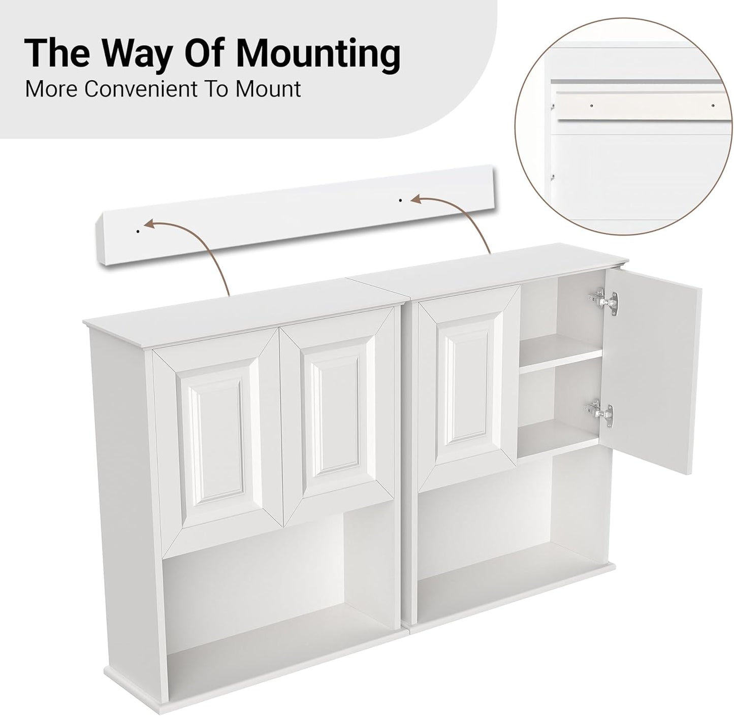 Bathroom Wall Cabinet Wooden with 2 Doors,Over the Toilet Storage Cabinet,Bathroom and Laundry Wall Mount Storage Medicine Cabinet with Open and Adjustable Shelf,Easy Assembly (Style B-2 PC, White)