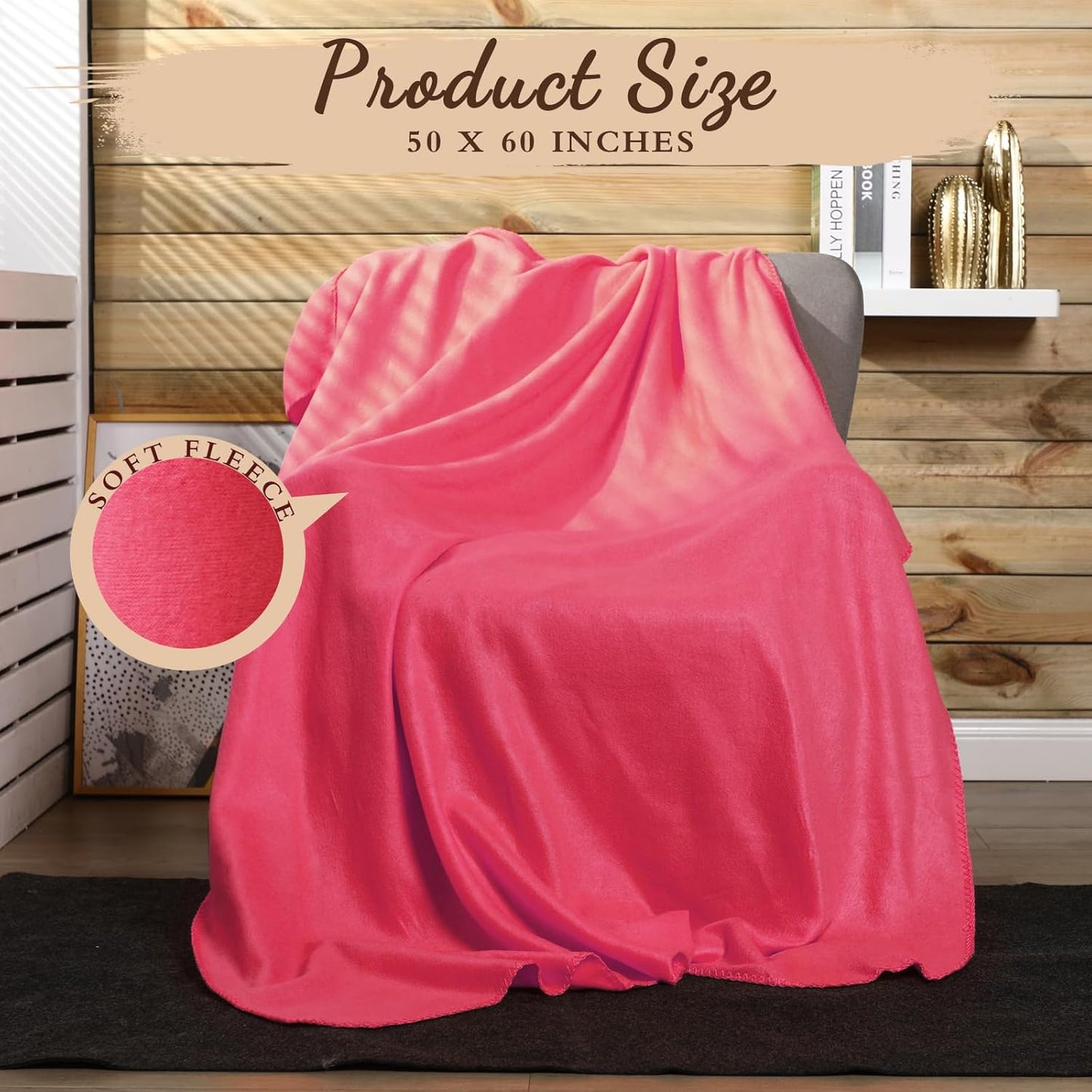 24 Packs Fleece Throw Blanket Soft Warm Lightweight Fleece Blanket Cozy Throw Bulk for Bed Couch Sofa Home Office Wedding Gifts Suitable for Seasons, 50 x 60 Inches(Peach Pink)